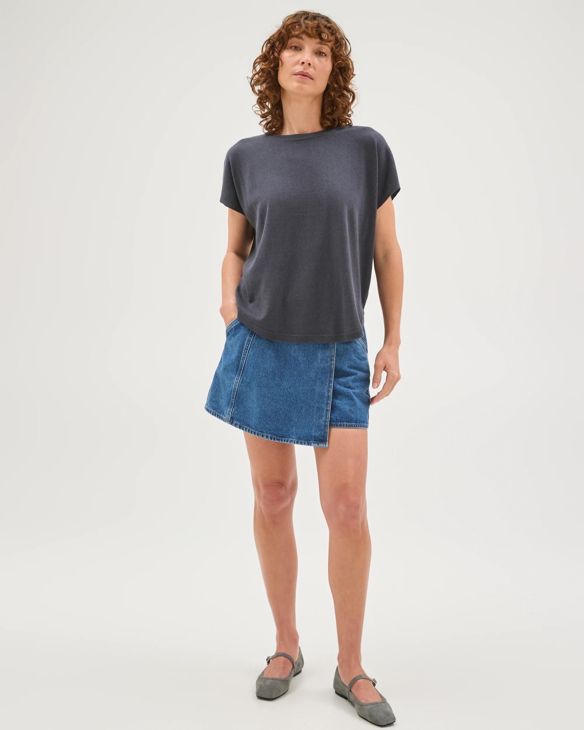 1 Target Denim Cotton Rich Wrap Front Denim Skort MID INDIGO, 1 of 7