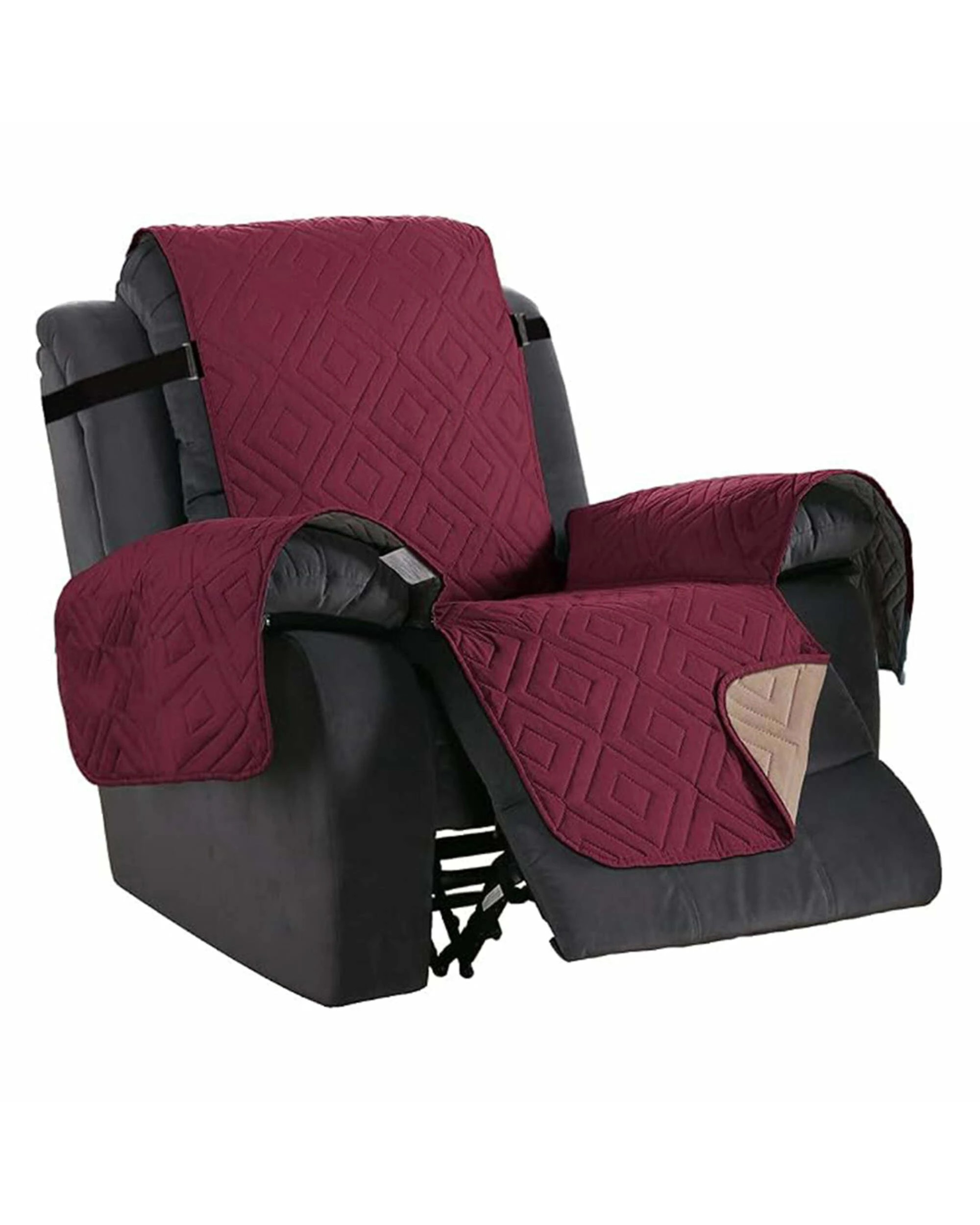 1 Smarcute 1 Seater Reversible Non-Slip Recliner Chair Cushion with Straps - Burgundy, 1 of 5