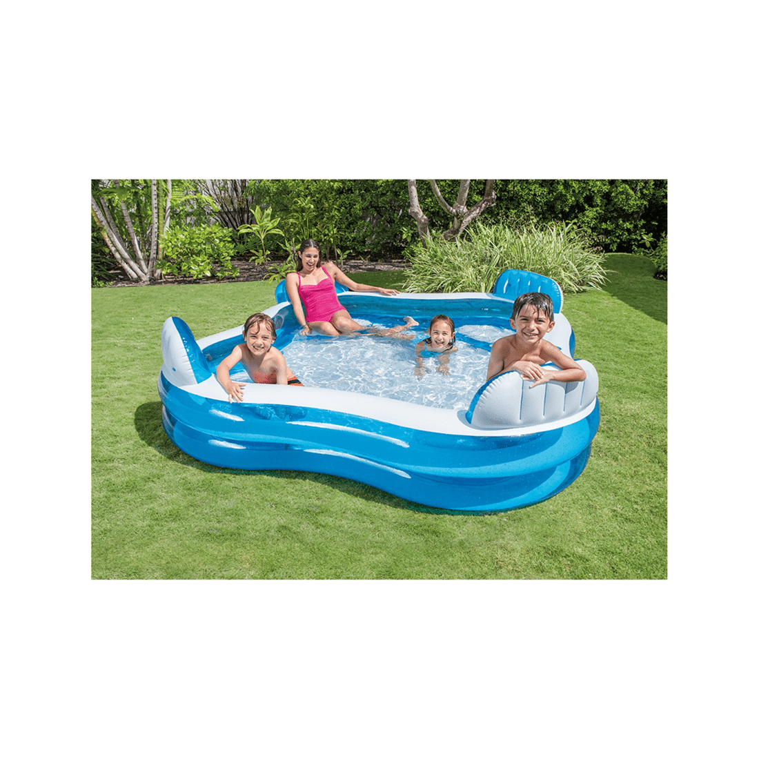 2 Intex Swim Centre Family Pool Lounge Inflatable Pool 90 Inch 4 Seats 2 Holders - Blue, 2 of 4