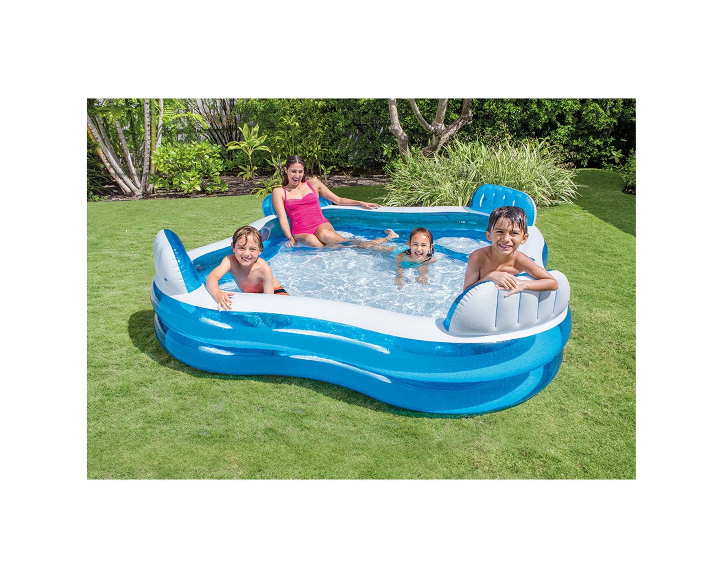 2 Intex Swim Centre Family Pool Lounge Inflatable Pool 90 Inch 4 Seats 2 Holders - Blue, 2 of 4