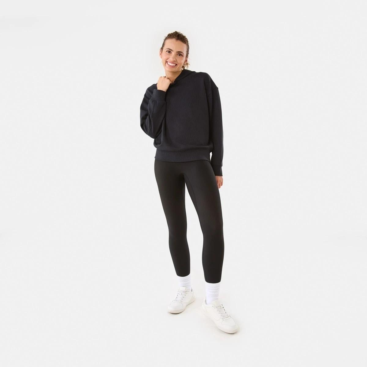 2 Active Womens Ribbed Scuba Hoodie Washed Black, 2 of 10