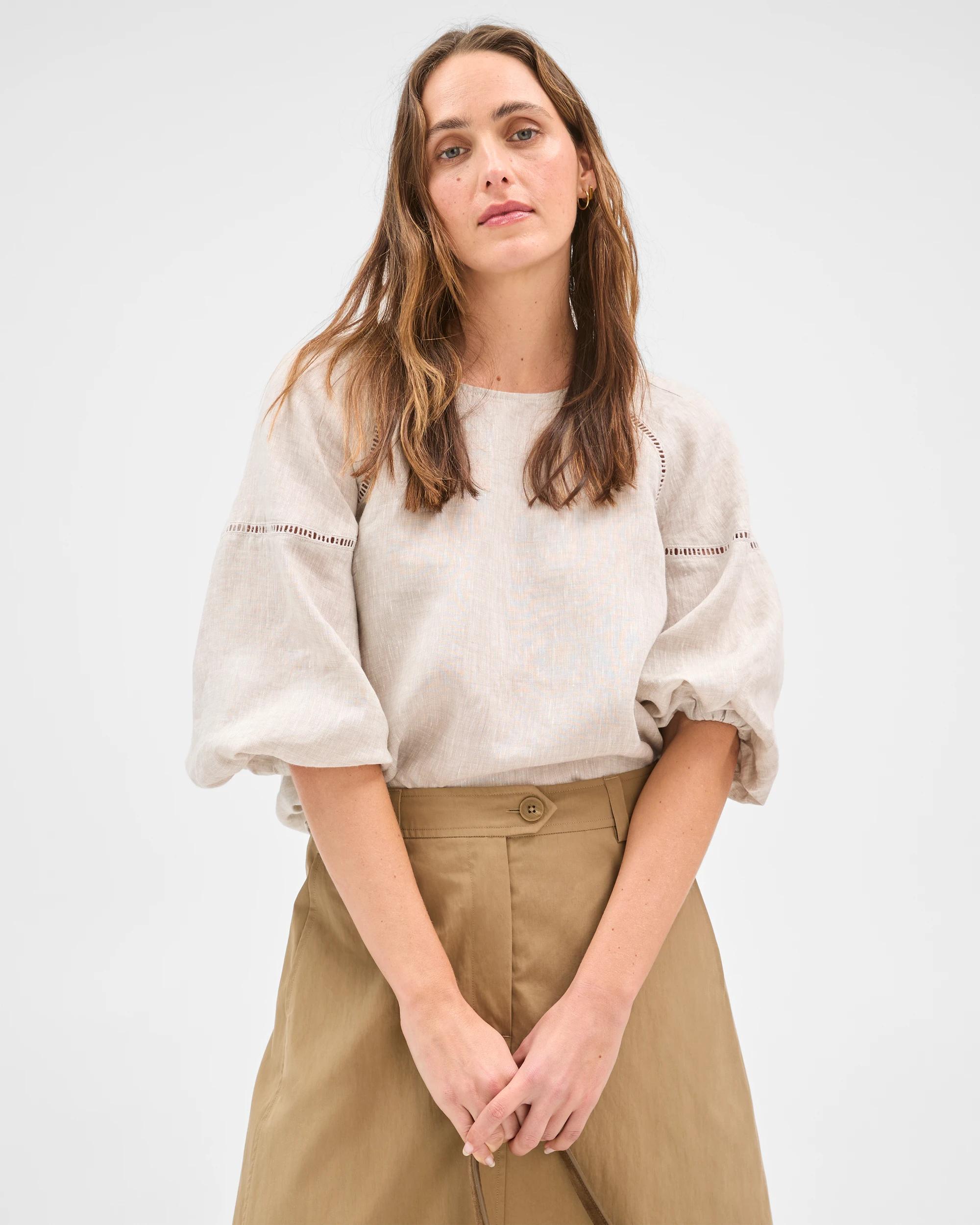 2 Target Woman European Linen 3/4 Sleeve Trim Detail Top FLAX, 2 of 7