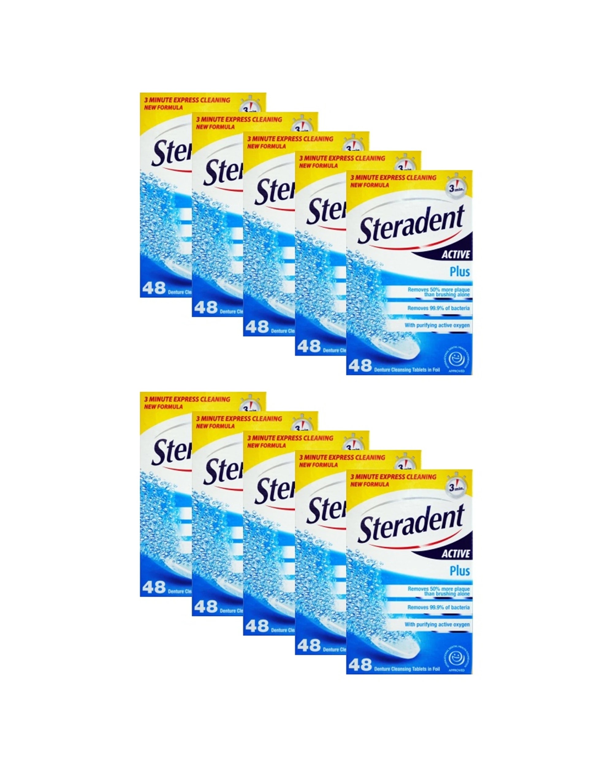 1 Steradent 10x 48pc Active Plus Denture Cleansing Tablets Foil Sealed Pack - Multi, 1 of 3