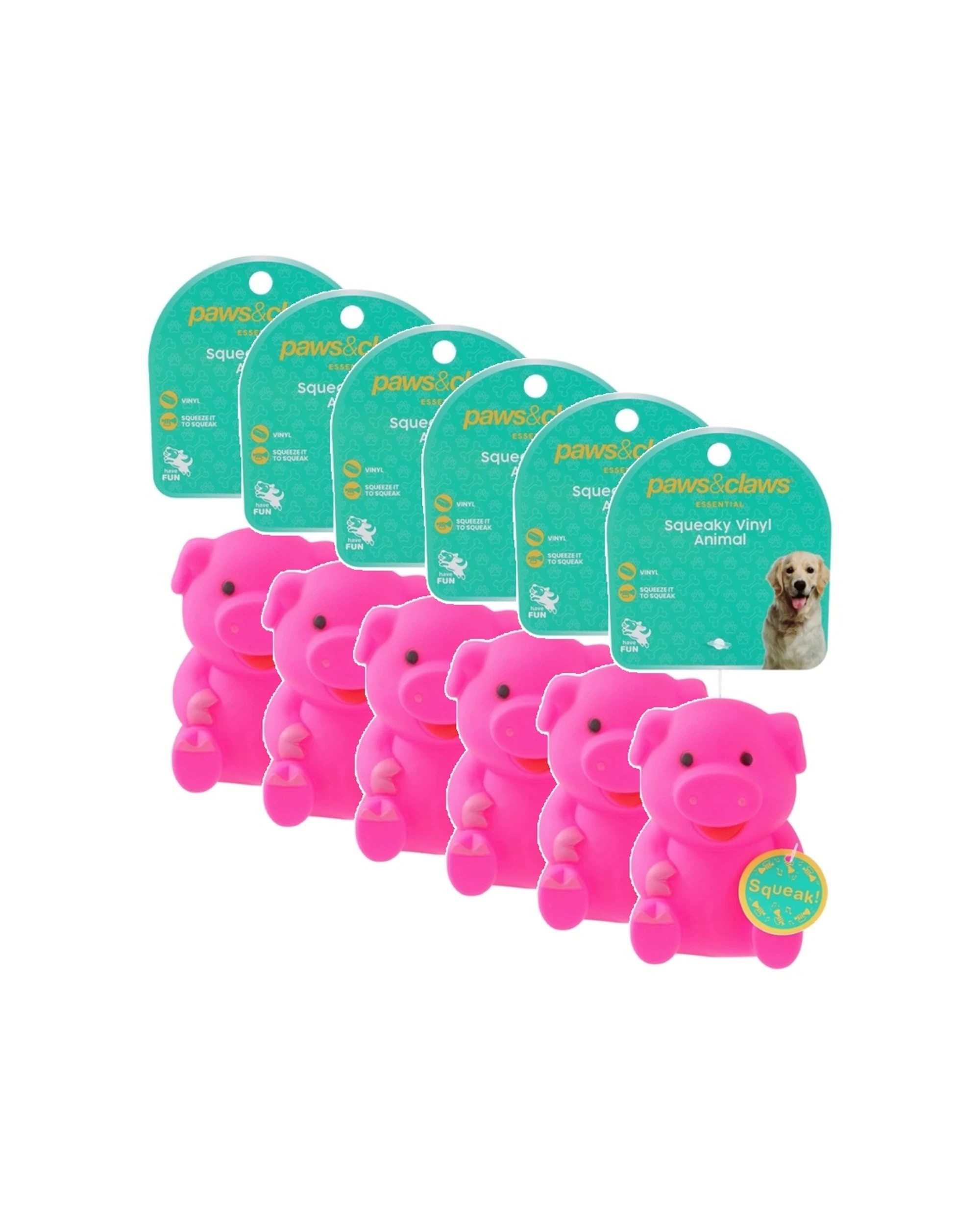 1 Paws & Claws 6PK Vinyl Animal Pet Dog Cat Toy With Built-In Squeaker 11x10x8cm - Assorted, 1 of 6