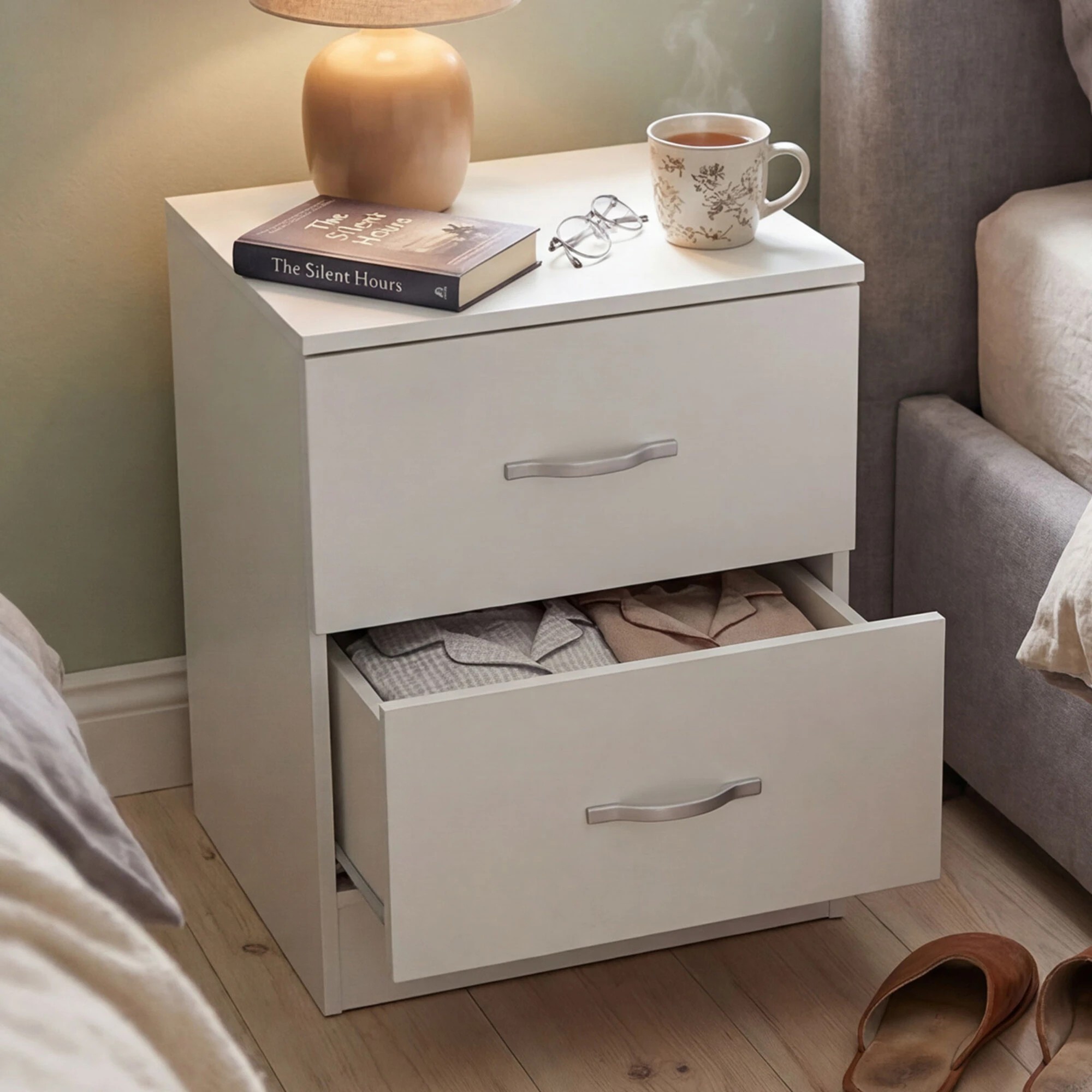 8 Levede Bedside Table 2 Drawers Storage Nightstand Bedroom - White, 8 of 9