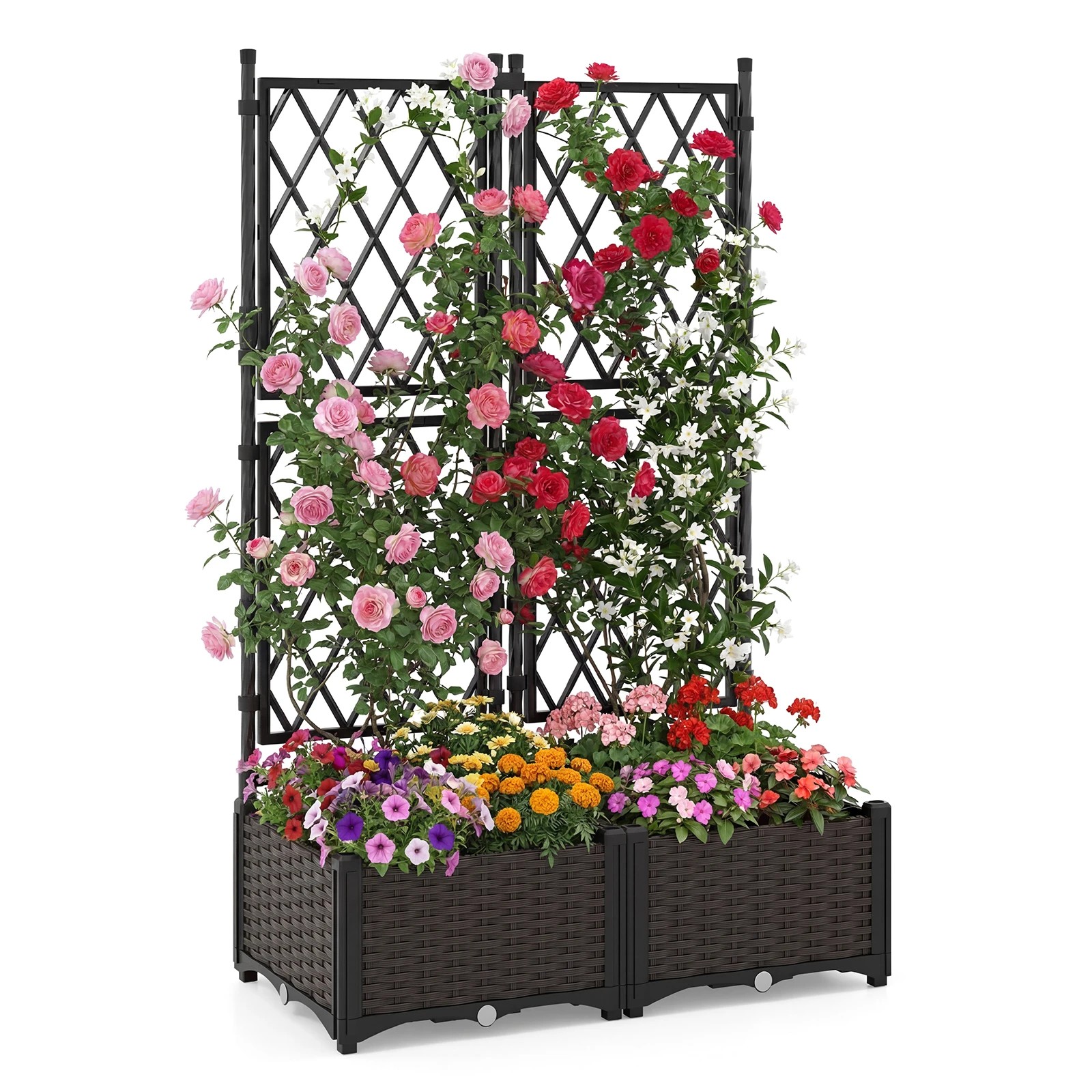 4 Costway 2x Raised Garden Bed w/Climbing Trellis Self-Watering Elevated Vertical Planter Boxes, 4 of 4