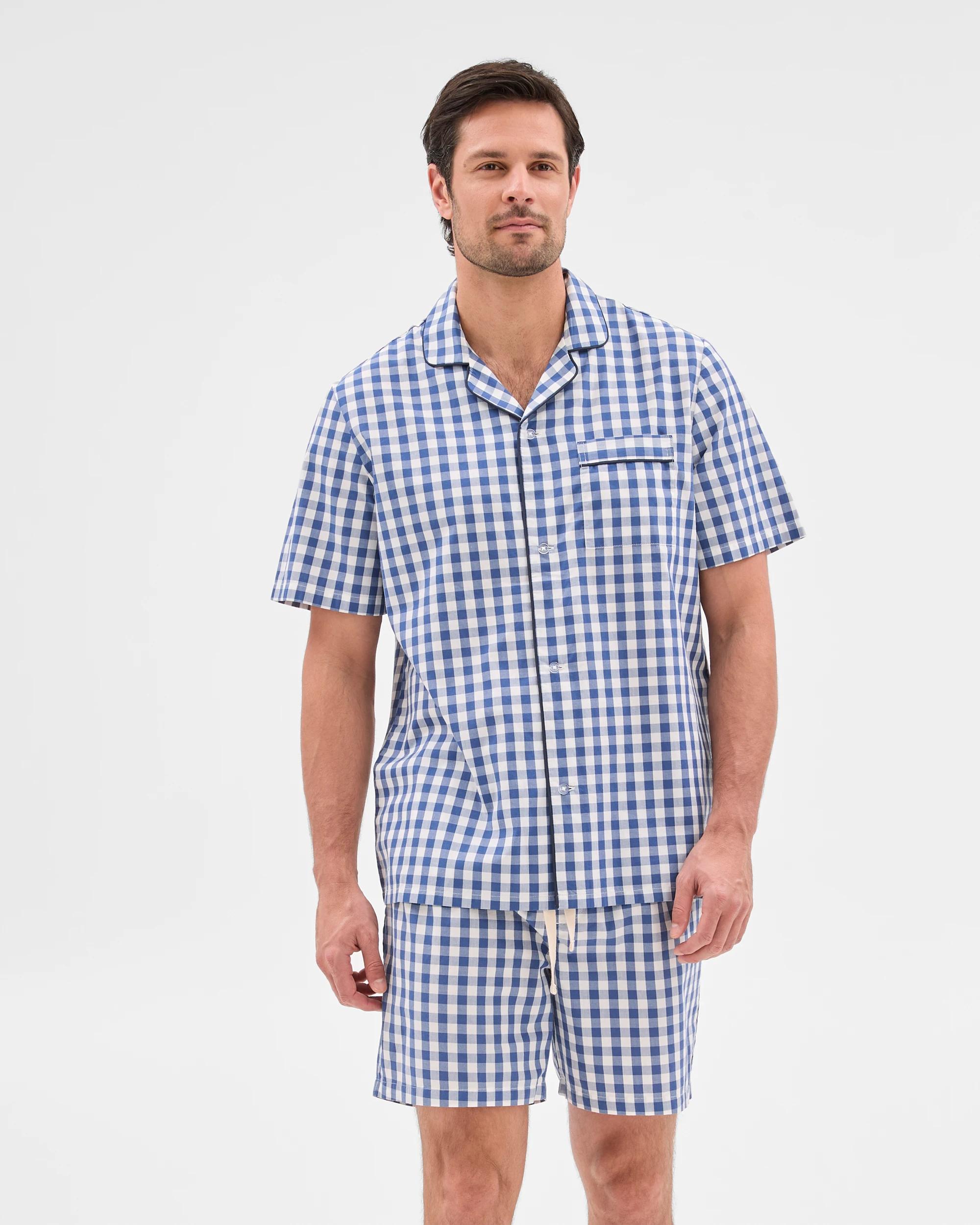 1 Target Mens Poplin Short Pyjama Set BLUE CHECK, 1 of 6