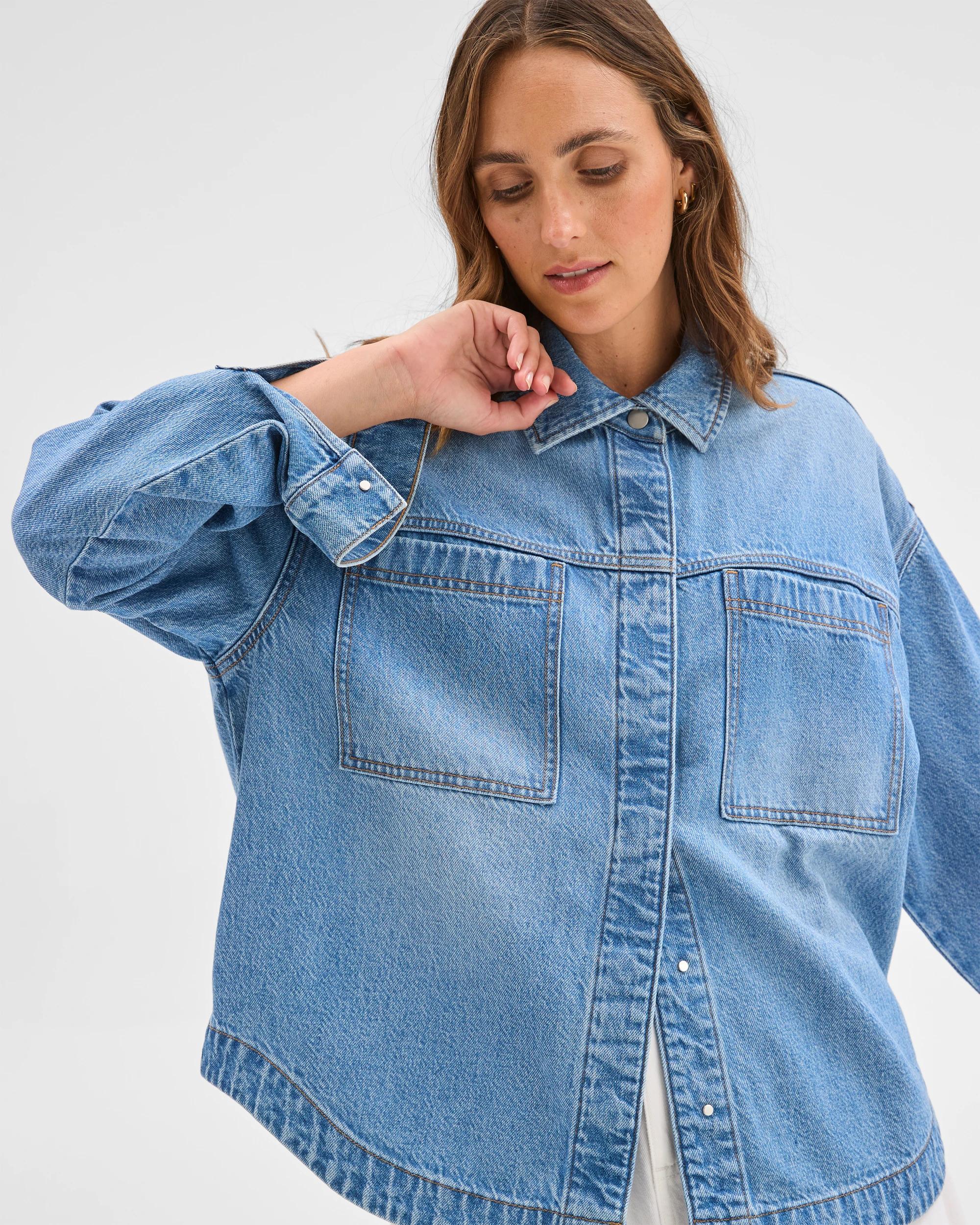 4 Target Woman Patch Pocket Denim Shacket DUSTY INDIGO, 4 of 6