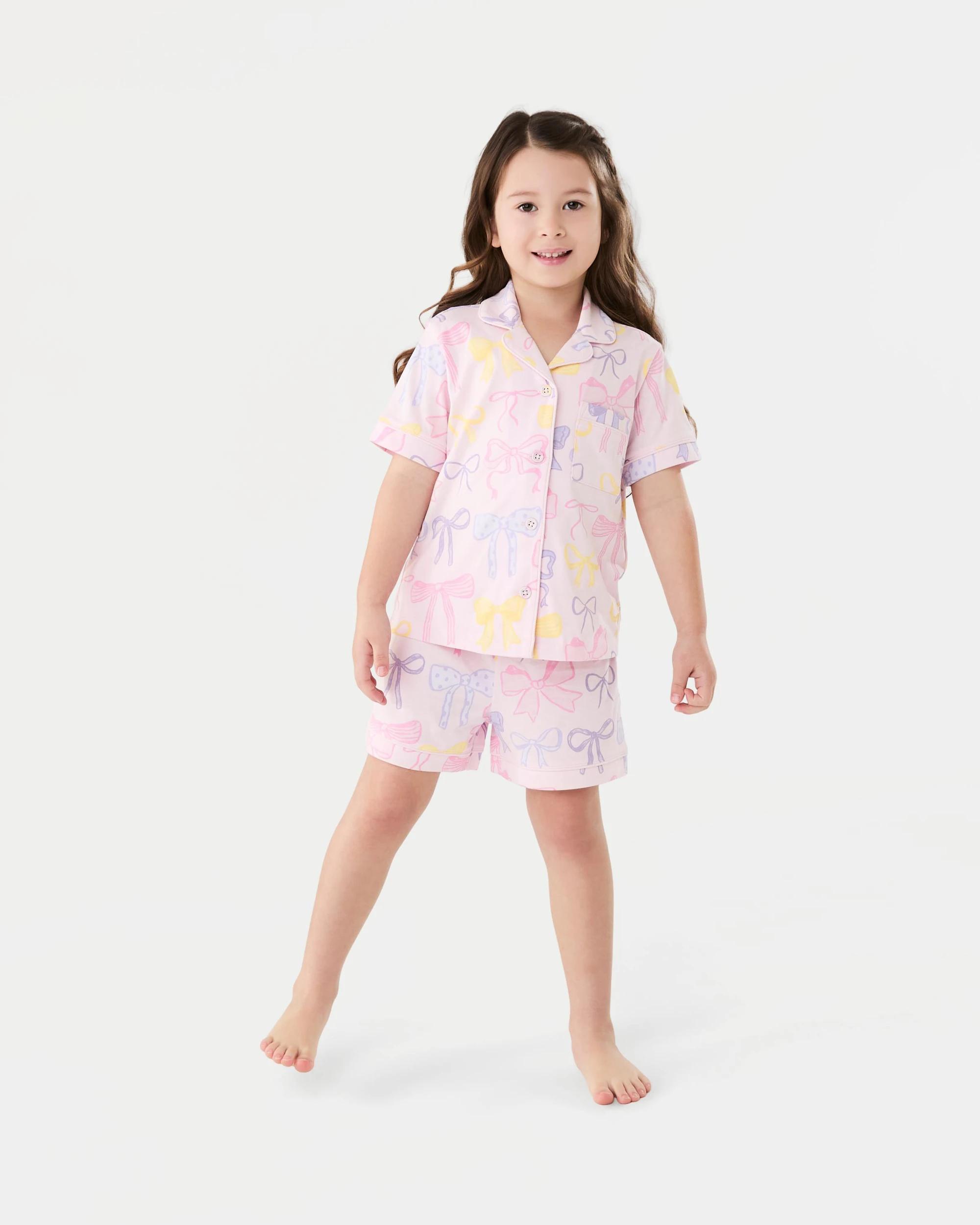 1 Short Sleeve Jersey Button Down Pyjama Set Multi Bow, 1 of 6