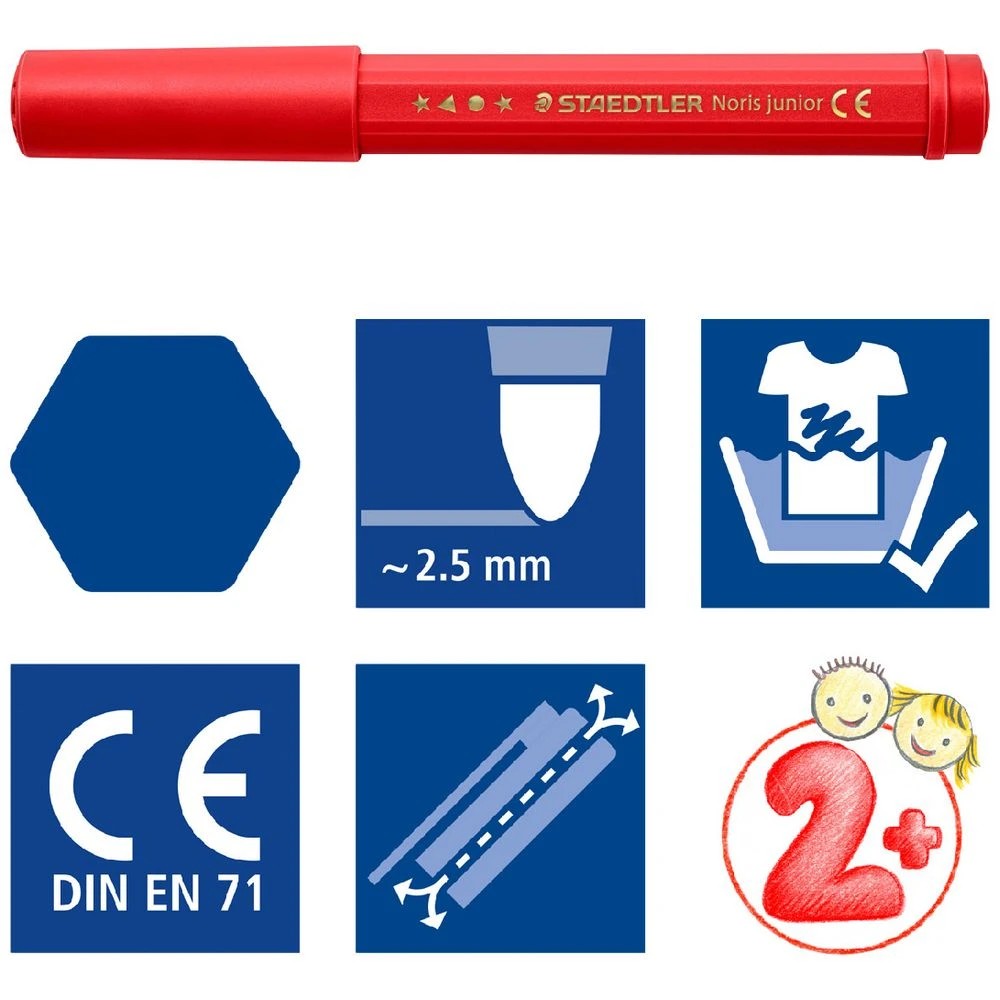 9 Staedtler Noris Junior Fibre Tip Pens Assorted 6 Pack, 9 of 9