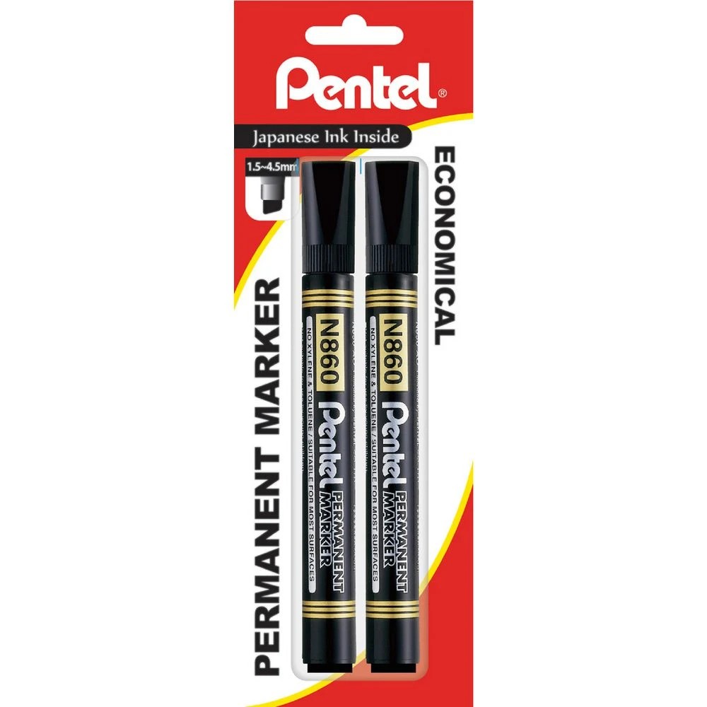 1 Pentel N860 Permanent Marker Black 2 Pack, 1 of 2