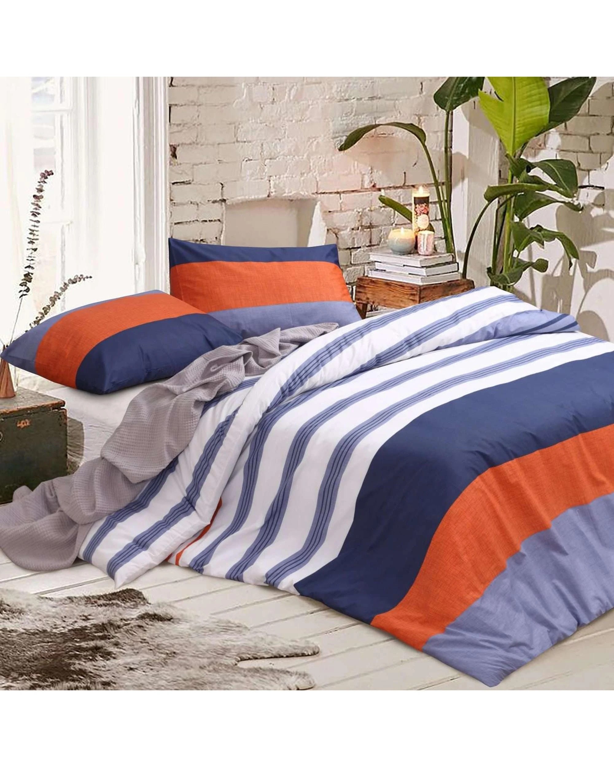 1 Amsons Kara Pure Cotton Quilt Doona Duvet Cover Set - Queen Bed - Blue, 1 of 1