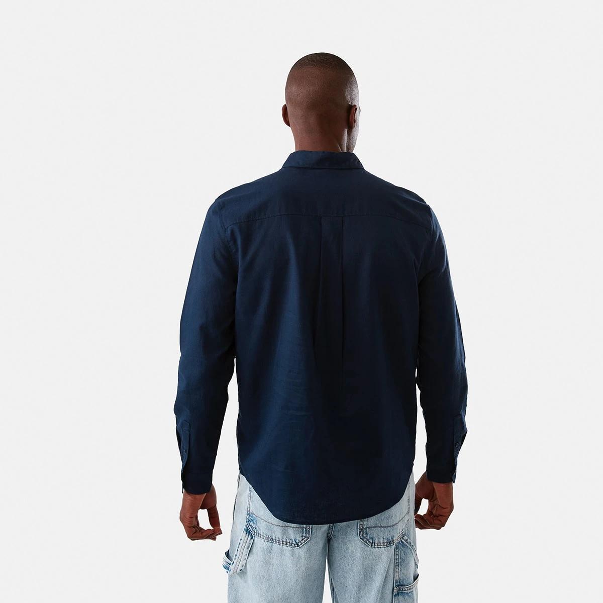3 Long Sleeve Solid Linen Blend Shirt Blu Pcoat, 3 of 7