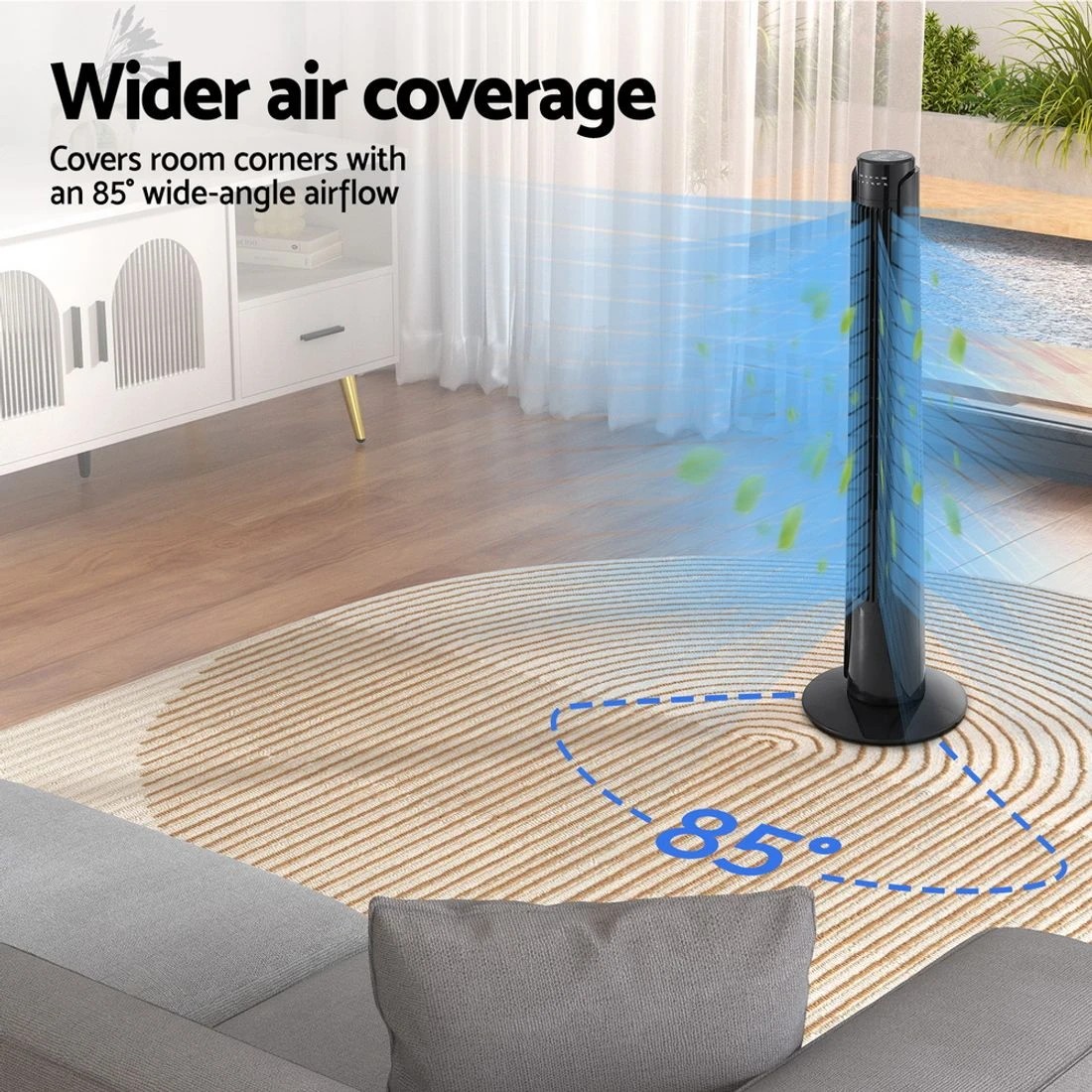 4 Devanti Tower Fan Oscillating 3 Speeds with Remote 93cm - Black, 4 of 4