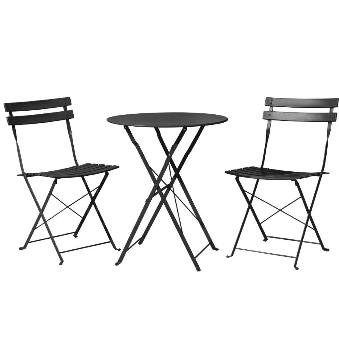 1 Gardeon 3PC Outdoor Bistro Set Steel Table and Chairs Patio Furniture - Black, 1 of 6