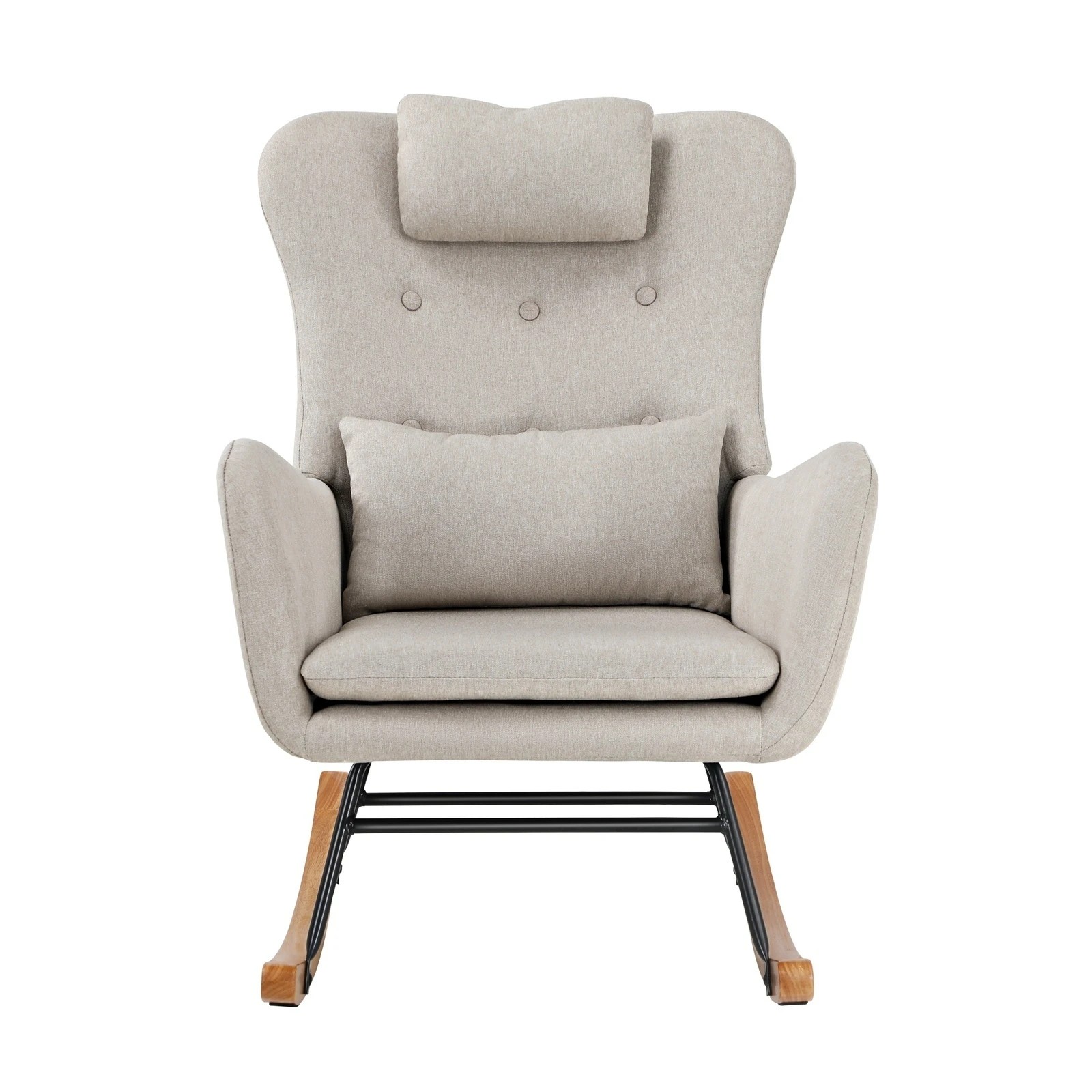 9 Oikiture 2x Rocking Chair Nursing Armchair Linen Chairs With 2 Pillow - Beige, 9 of 10