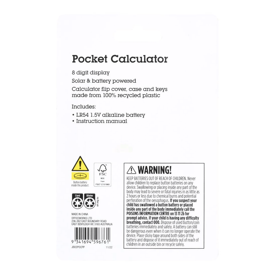5 J.Burrows Pocket 8 Digit Calculator Pink, 5 of 5