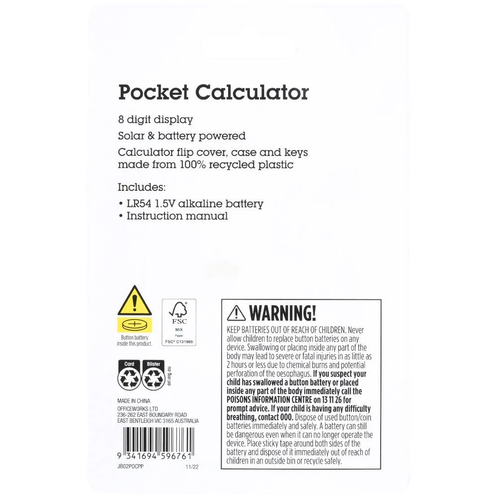 5 J.Burrows Pocket 8 Digit Calculator Pink, 5 of 5