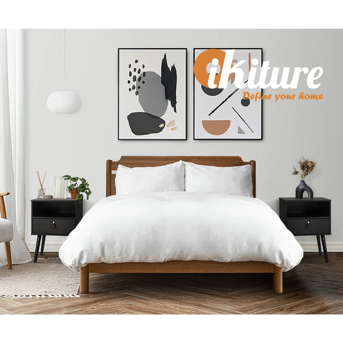 5 Oikiture Bedside Tables Side Table Storage Cabinet Leather Handle
 - Black, 5 of 10