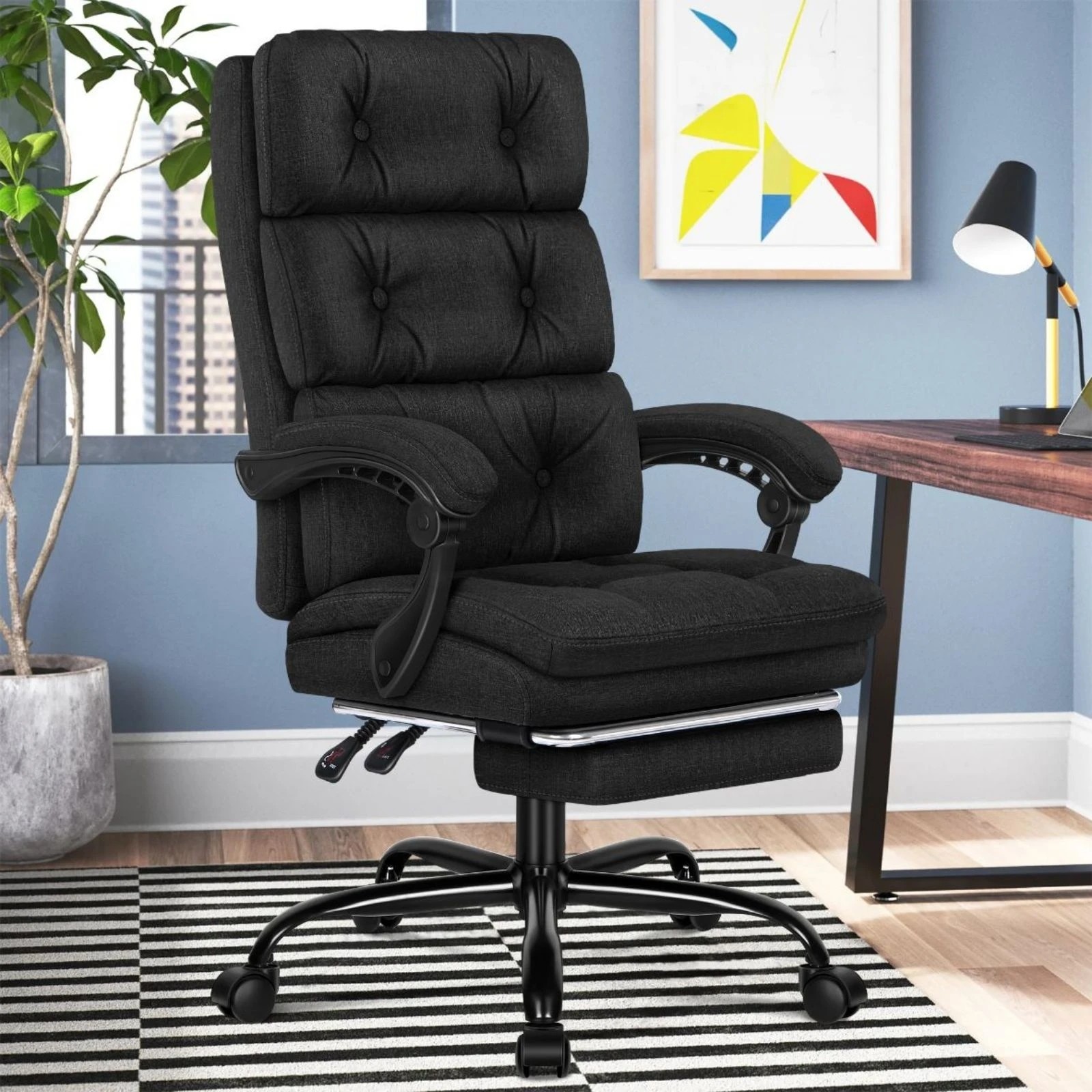 10 Alfordson Office Chair Executive Computer Fabric Seat Recliner Gaming - Black, 10 of 10