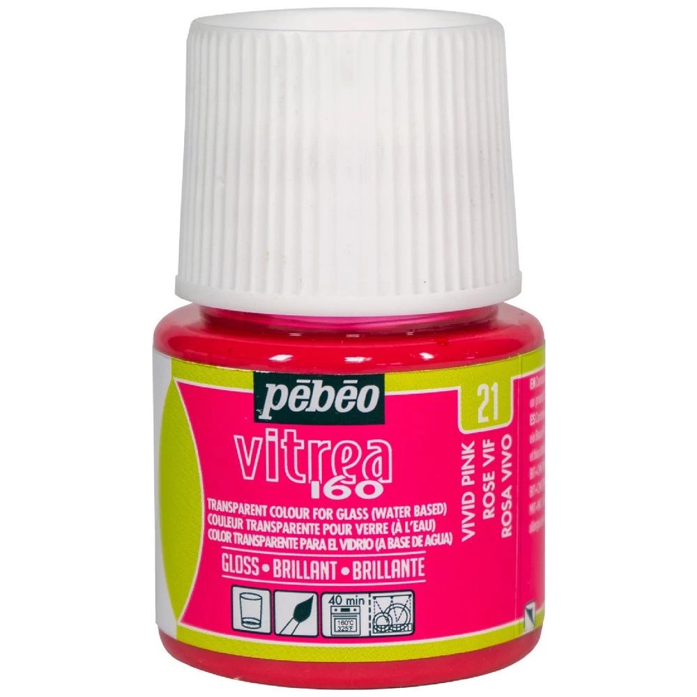 1 Pebeo Vitrea 160 Glossy Glass Paint 45mL Vivid Pink, 1 of 1