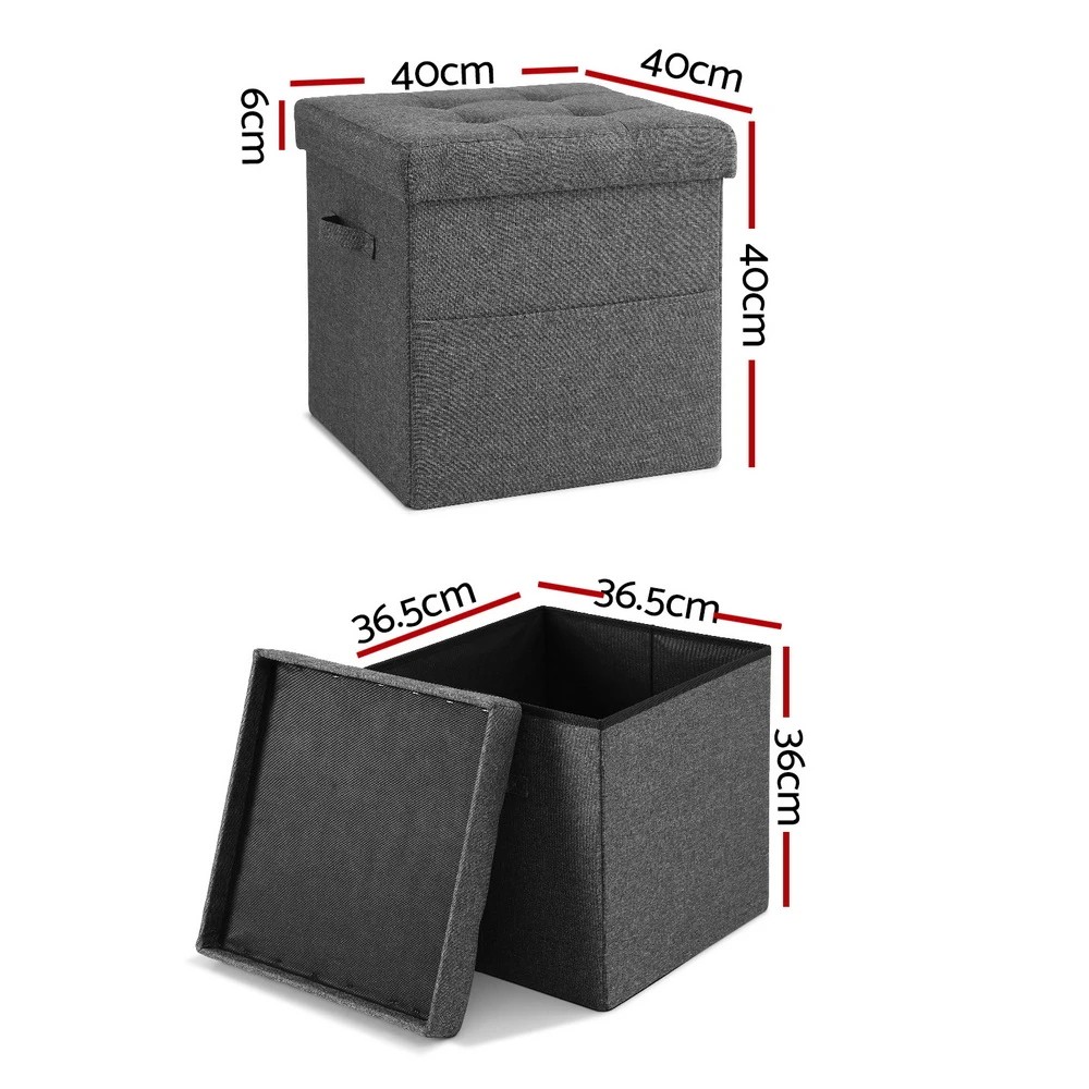 2 Artiss Storage Ottoman Rest Foot Stool Foldable - Grey, 2 of 6