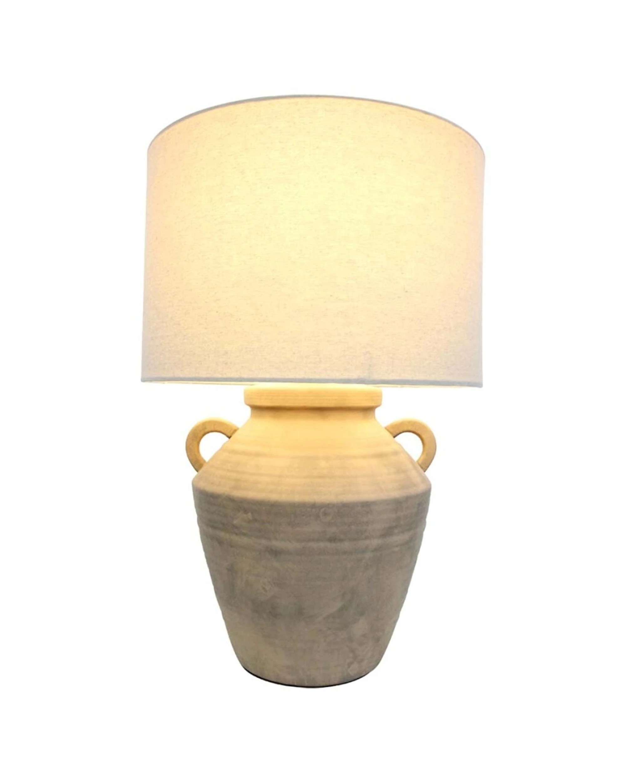 1 LVD Pithari Leg Ceramic Base Linen Shade Table Lamp Mediterranean Coastal Decor - Natural, 1 of 2