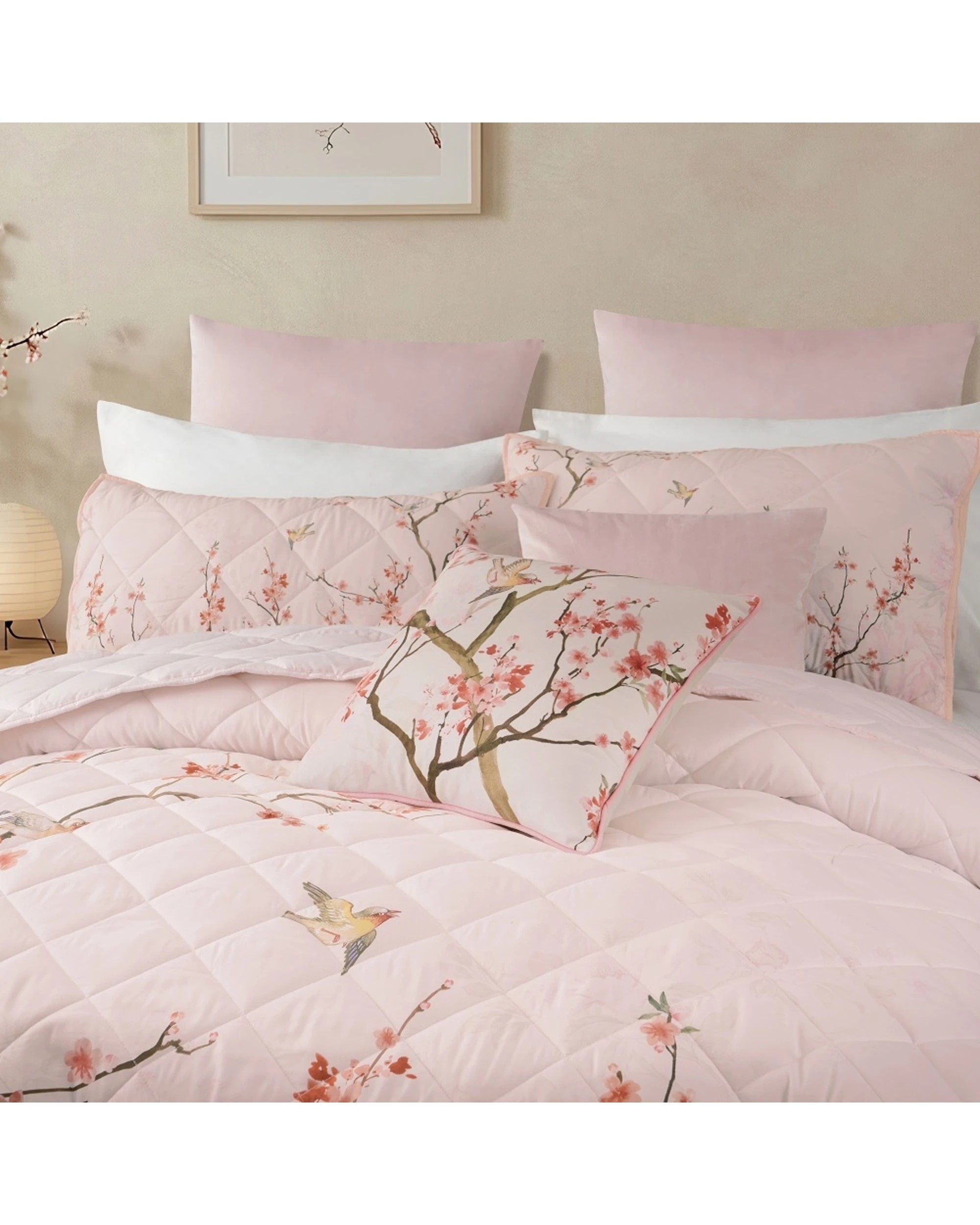2 Bianca Evelyn Blush Cherry Blossom Bedspread Set Quilted - Super King Bed - Pink, 2 of 4