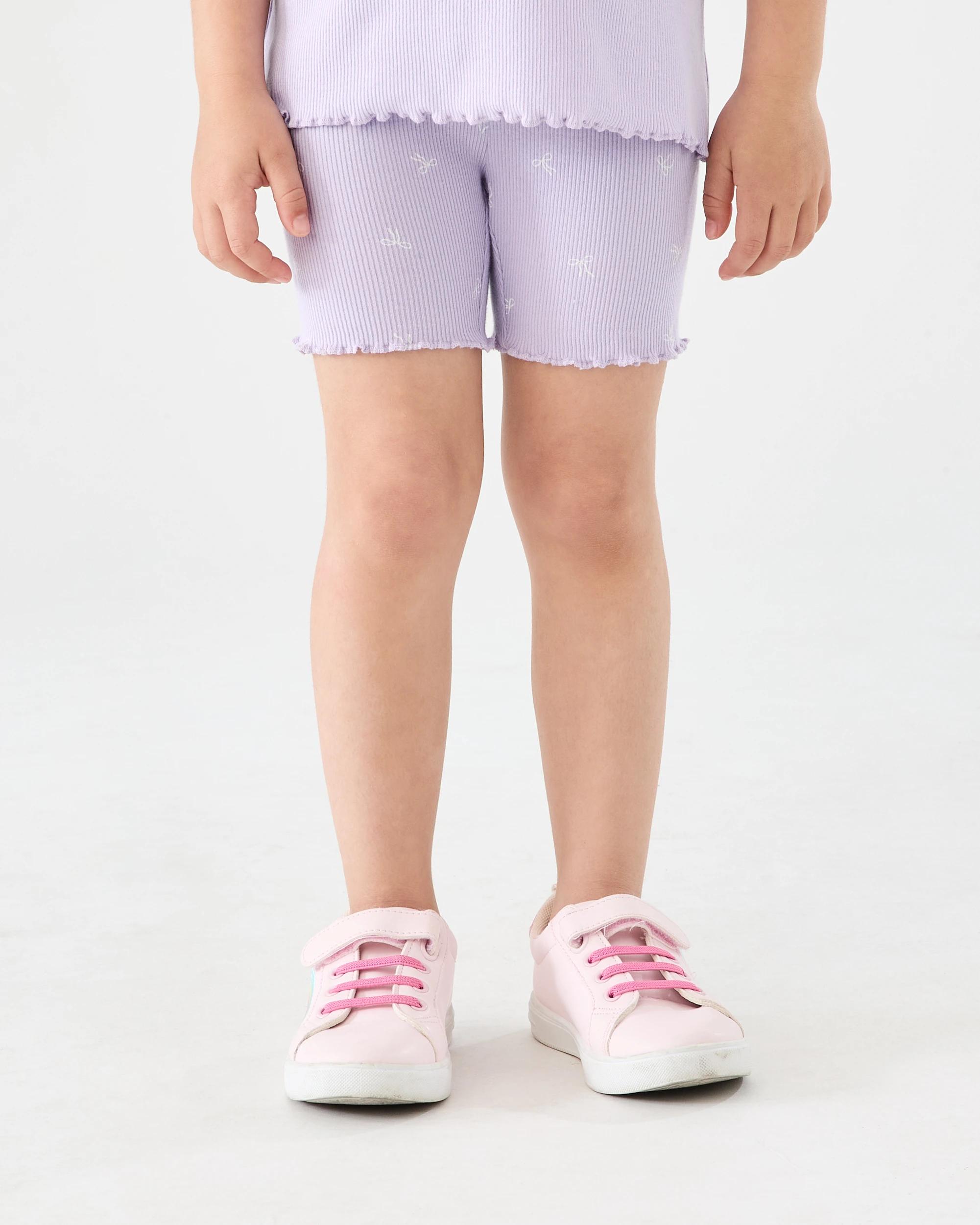 1 Printed Rib Bike Shorts CUTE BOWS PASTEL LILAC, 1 of 6