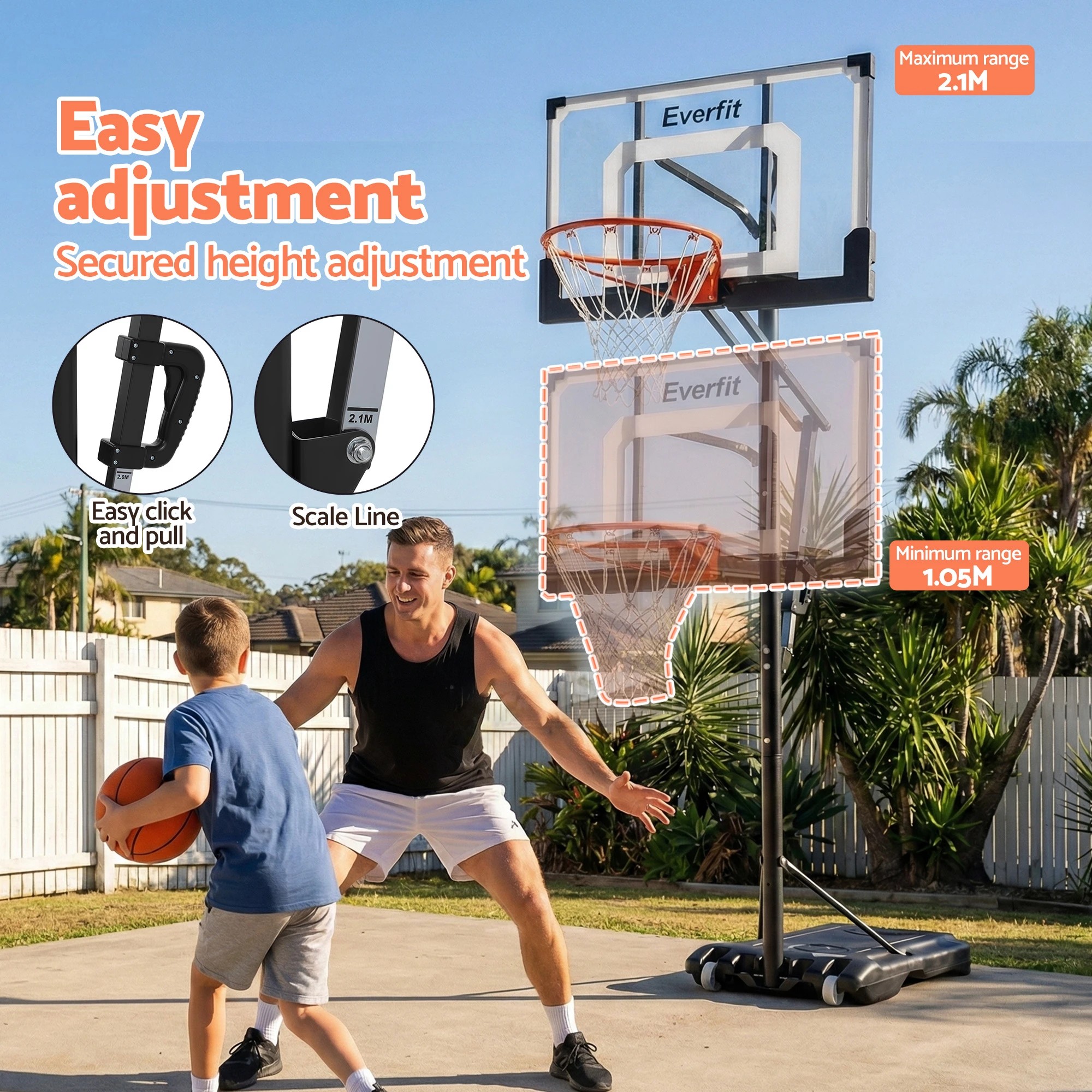 2 Everfit Portable Basketball Hoop Adju Pool Goal System Backyard 1.05M 2.1M - Black, 2 of 4