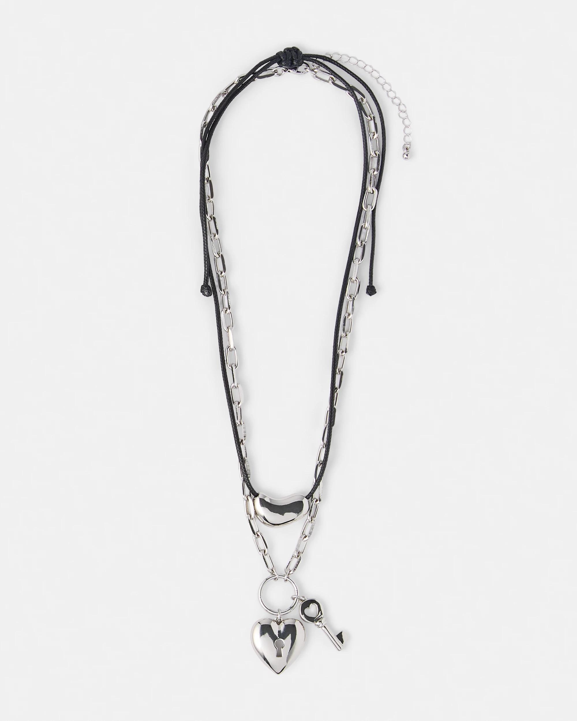 1 2 Pack Chain Cord Necklace - Silver Tone and Black Silver, 1 of 4