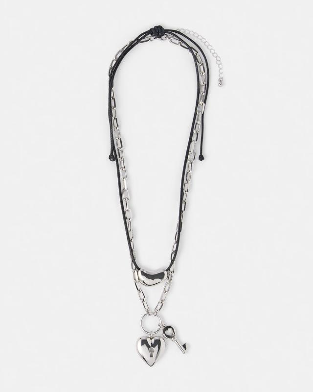 2 Pack Chain Cord Necklace - Silver Tone and B