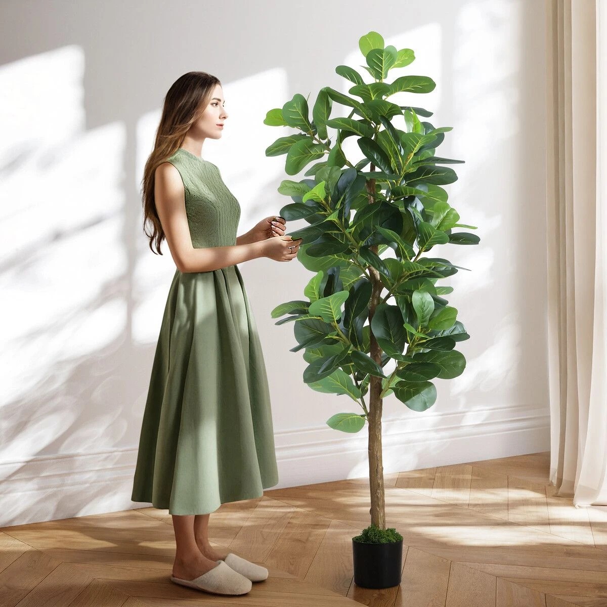 2 AUSWAY 180cm Artificial Plants Fiddle Leaf Fig Tree Moss Faux Fake, 2 of 5