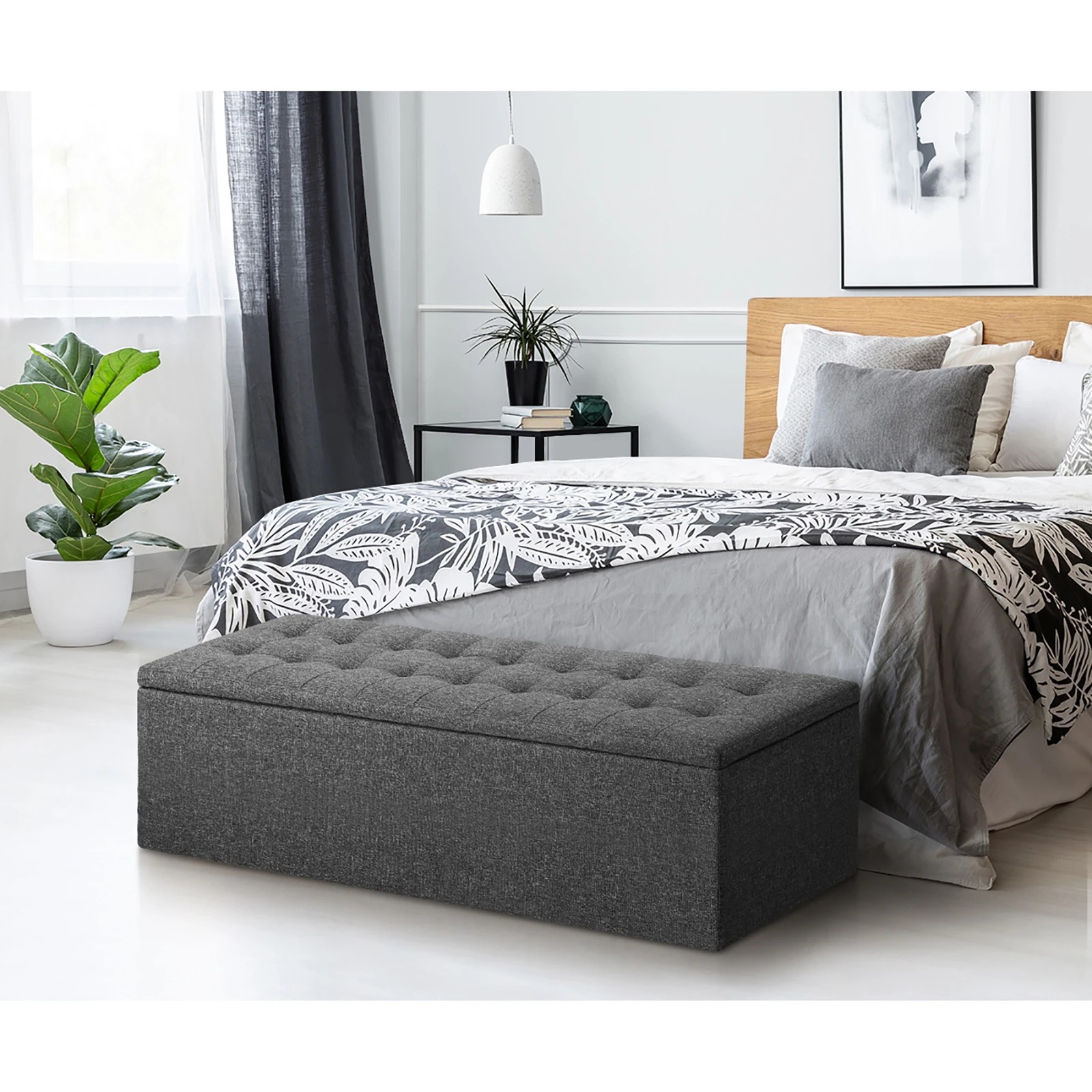 3 Oikiture Storage Ottoman Blanket Box Foot Stool Xl Chest Toy Faux Linen
 - Grey, 3 of 10