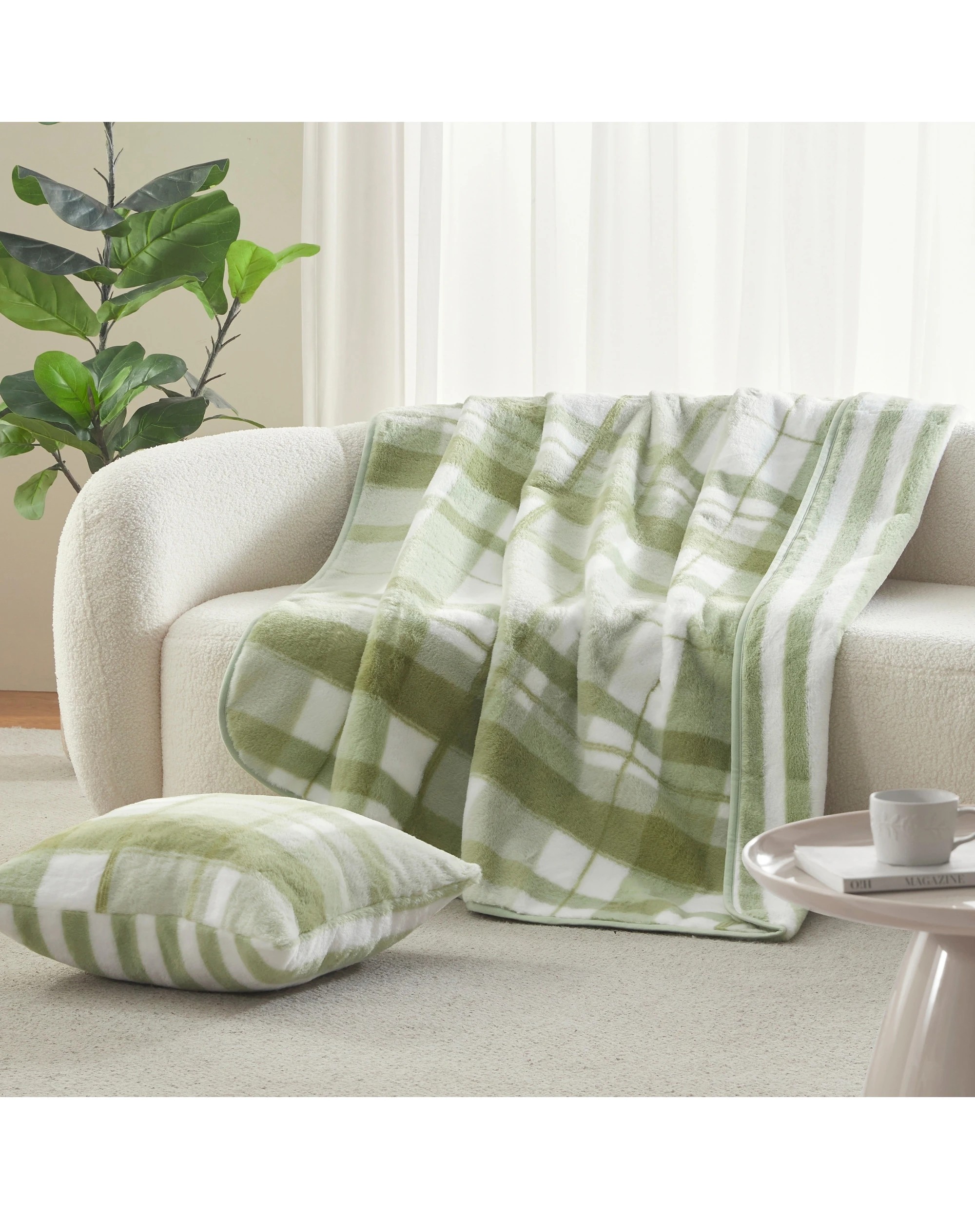 1 Dreamaker Wynter Reversible Faux Fur Throw 130x170cm - Olive, 1 of 7