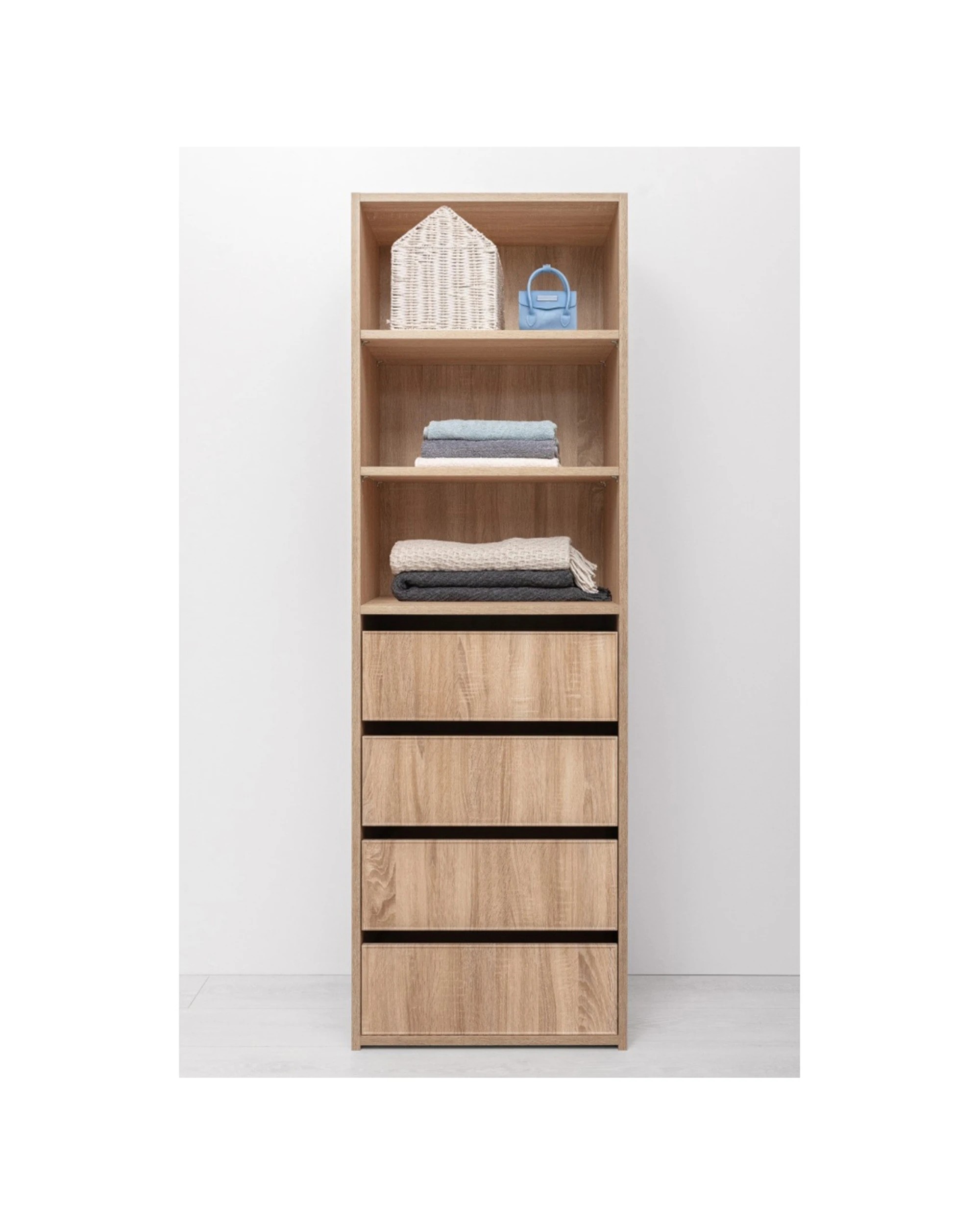 2 European Cabinetry Geneva Built In Wardrobe 4 Drawer 3 Shelf Module Slim Shaker Oak, 2 of 6