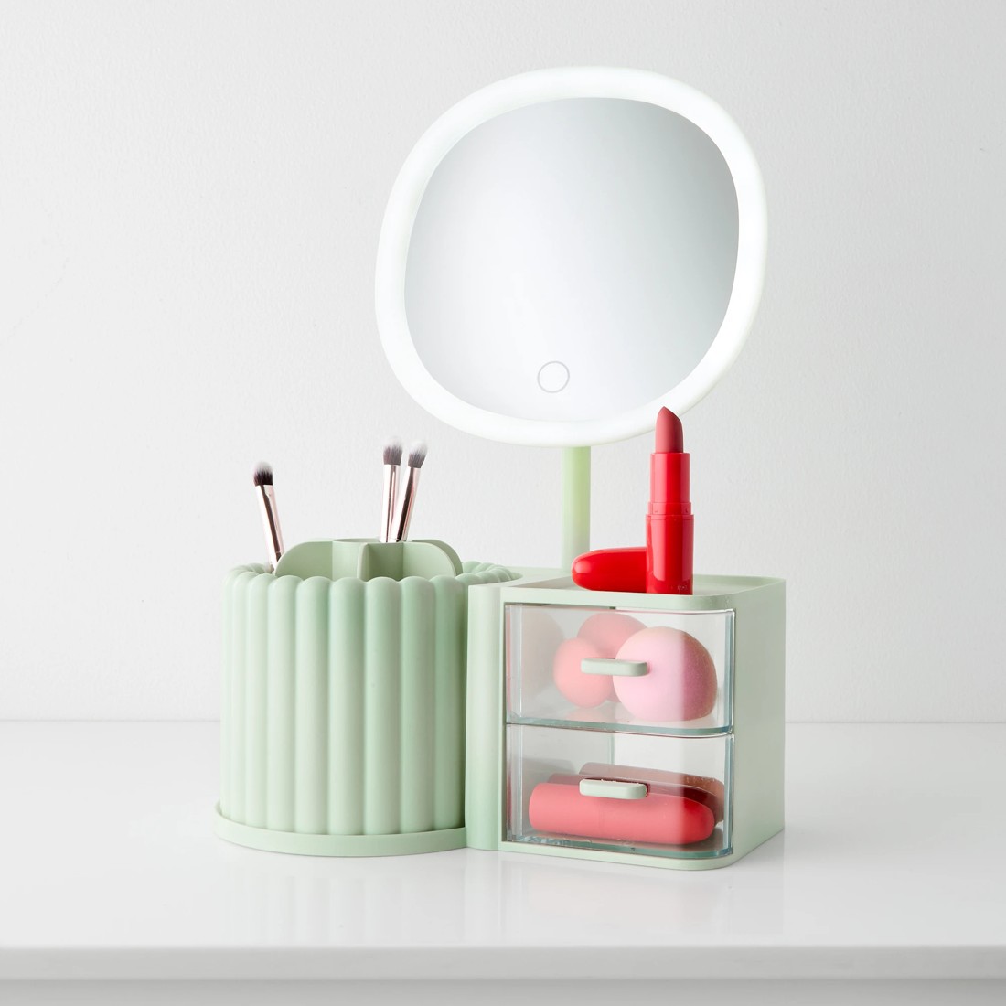 1 Cosmetic Organiser with Mirror - Sage, 1 of 10