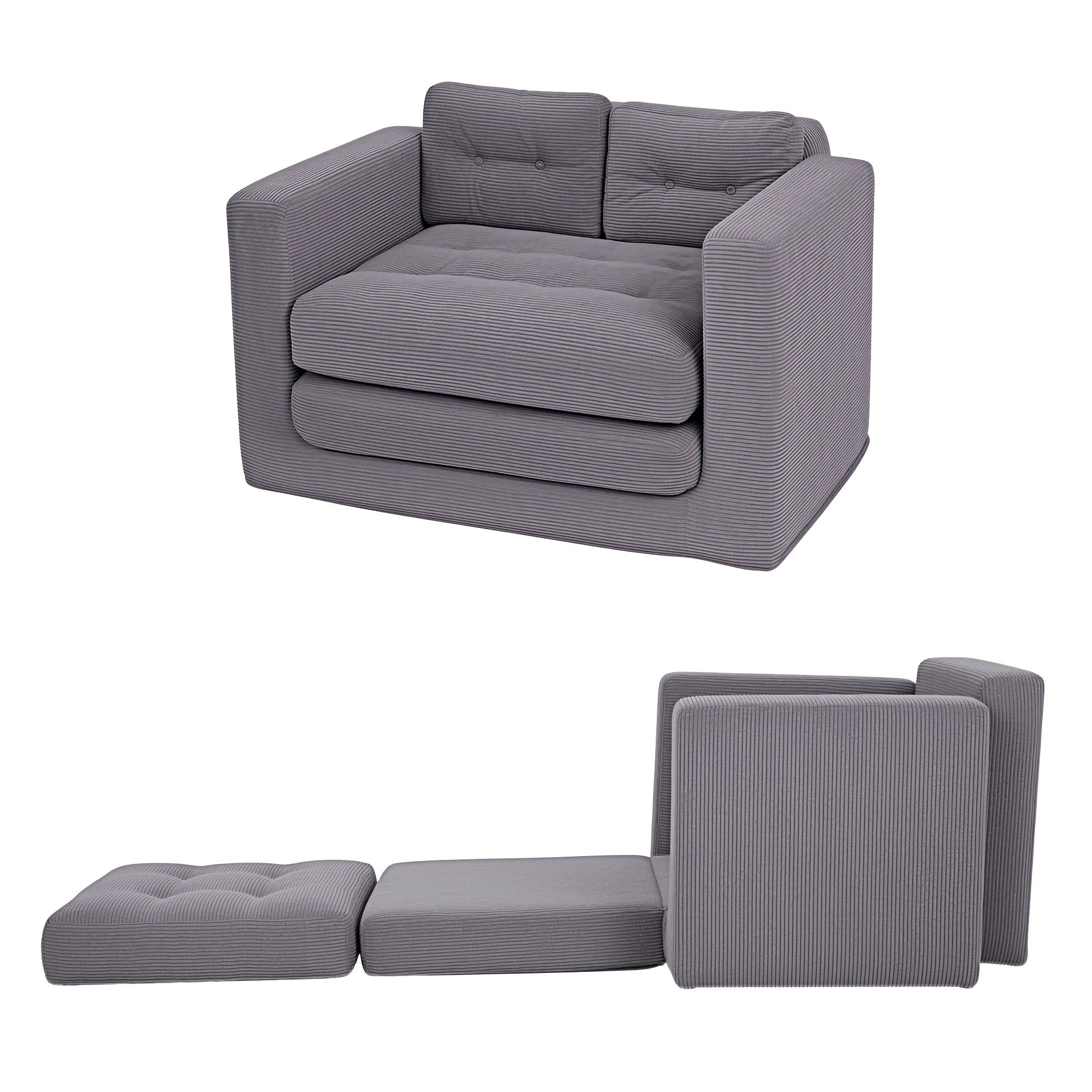 1 Artiss 2 Seater Corduroy Convertible Sofa Bed Pull Out Boneless Couch - Grey, 1 of 9