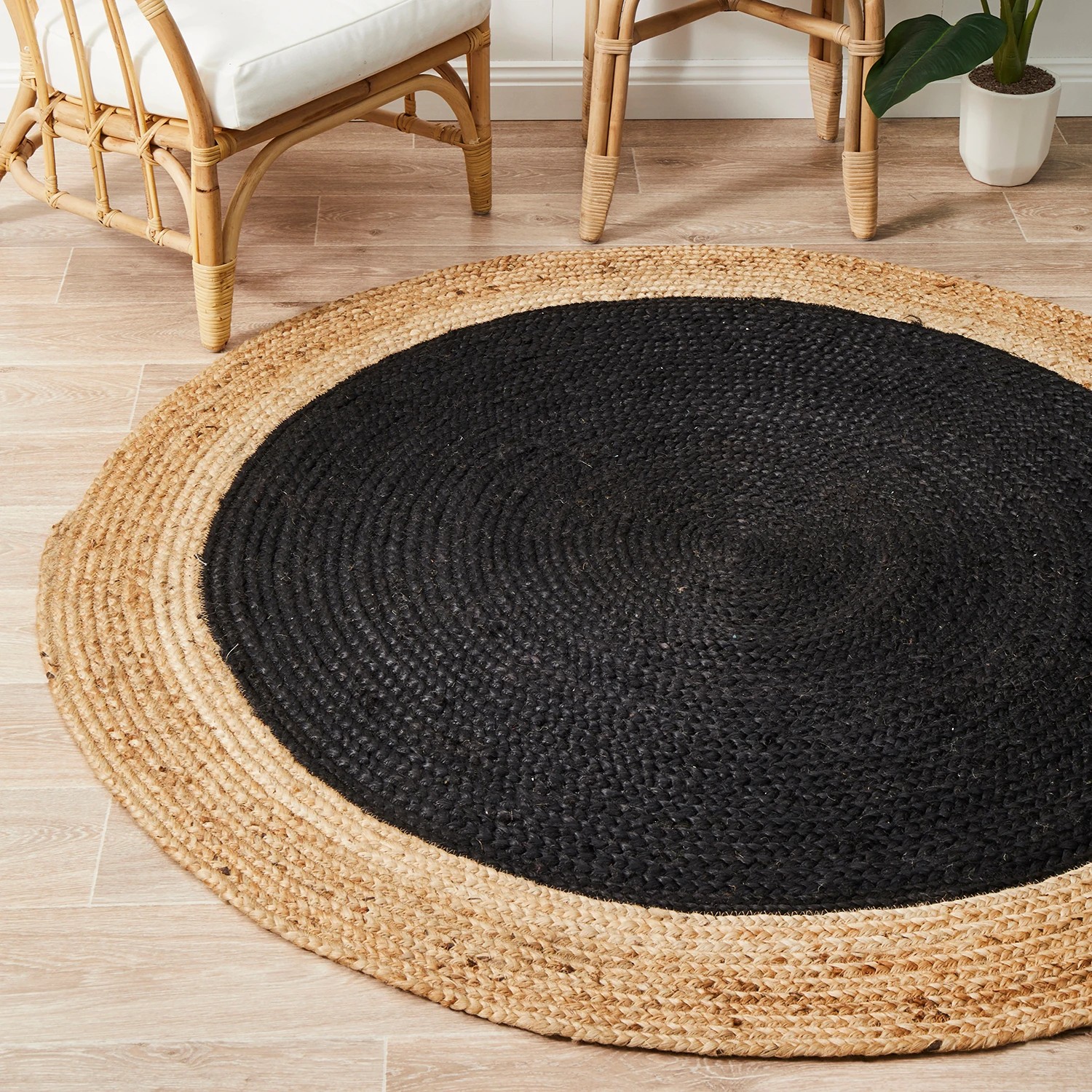 1 Common Ground Rugs Solace Polo 150x150cm - Small Round Handwoven Jute Rug - Natural, 1 of 6