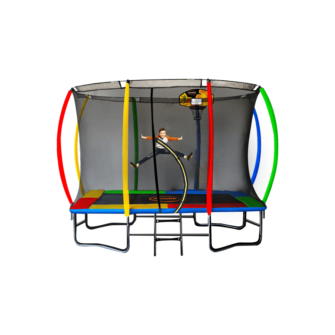 3 Kahuna 6 ft x 9 ft Rectangular Outdoor Trampoline with Basketball Set Rainbow - Orange, 3 of 6