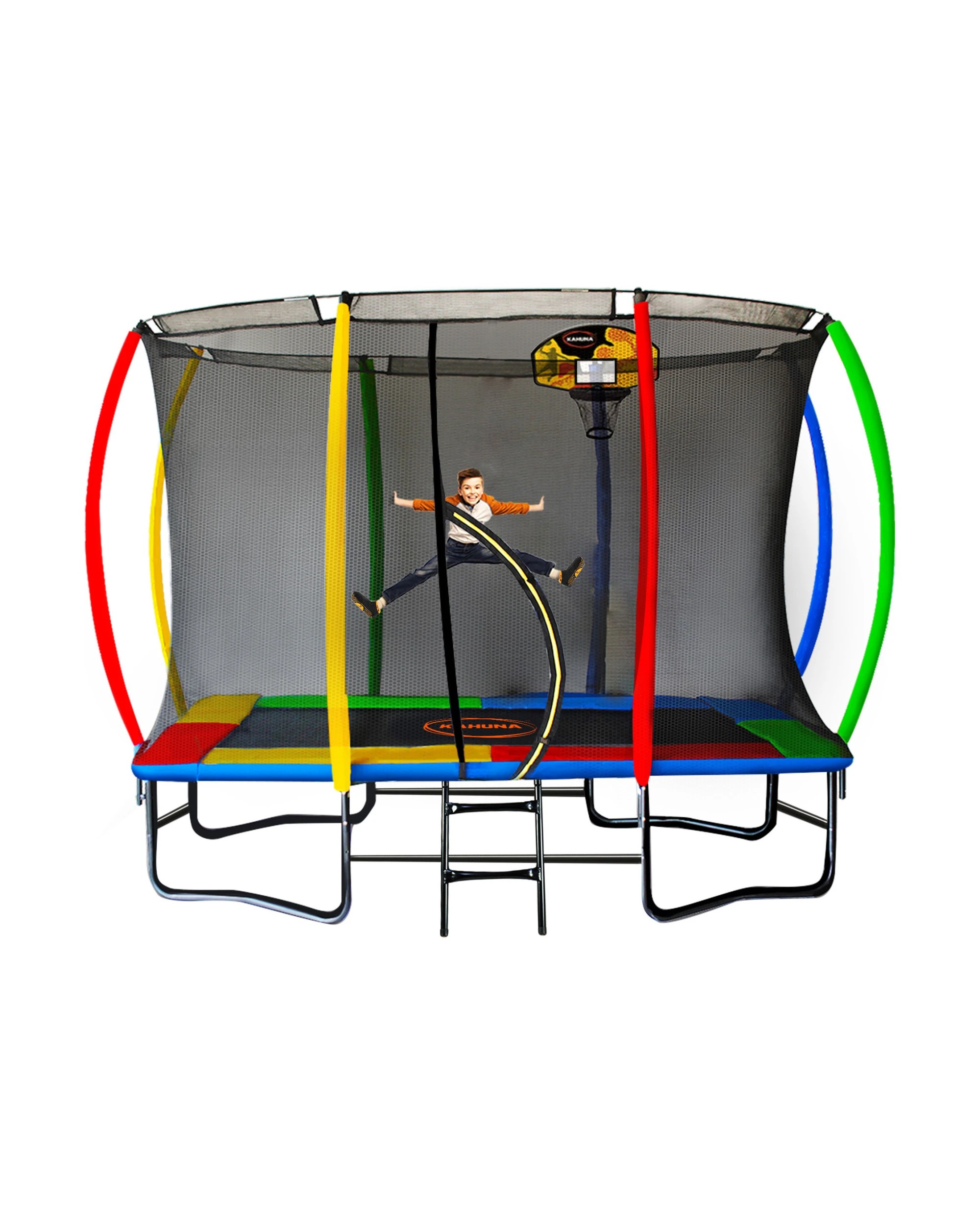 3 Kahuna 6 ft x 9 ft Rectangular Outdoor Trampoline with Basketball Set Rainbow - Orange, 3 of 6