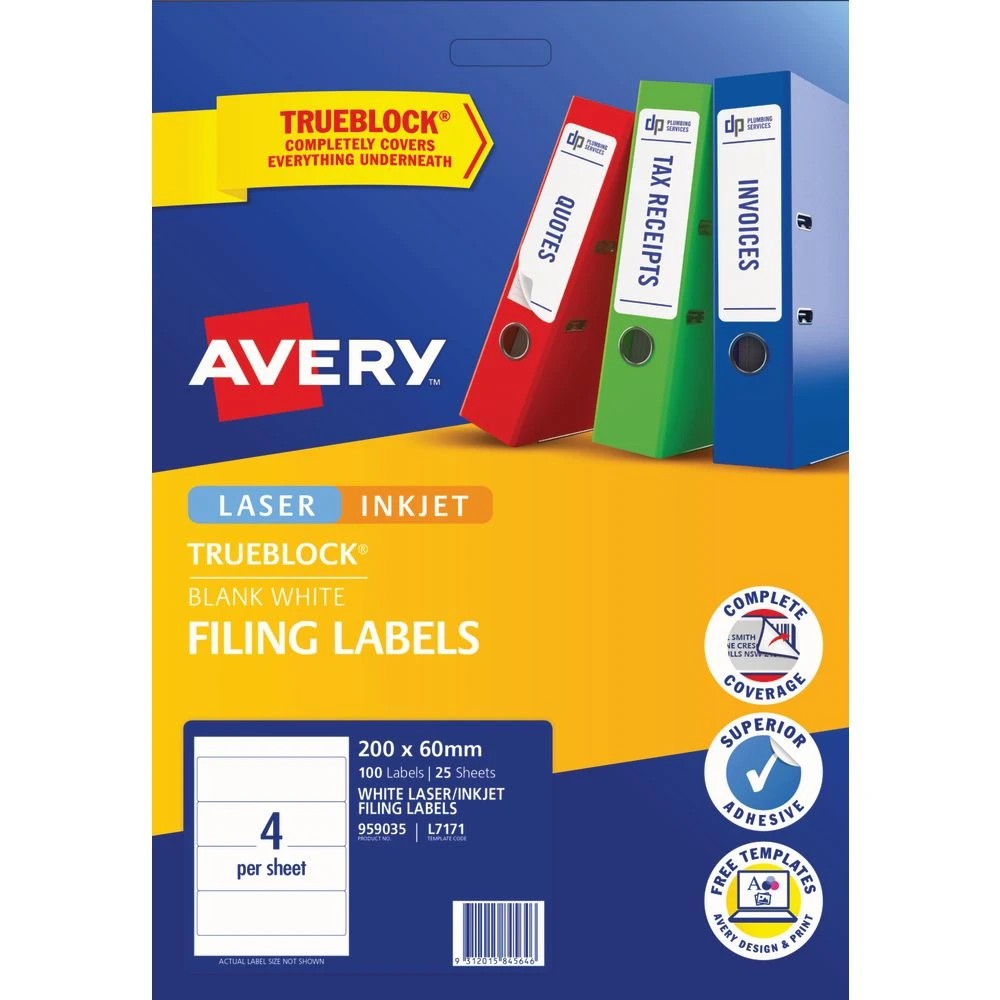 2 Avery 4UP Laser Lever Arch Labels White 25 Sheets, 2 of 7
