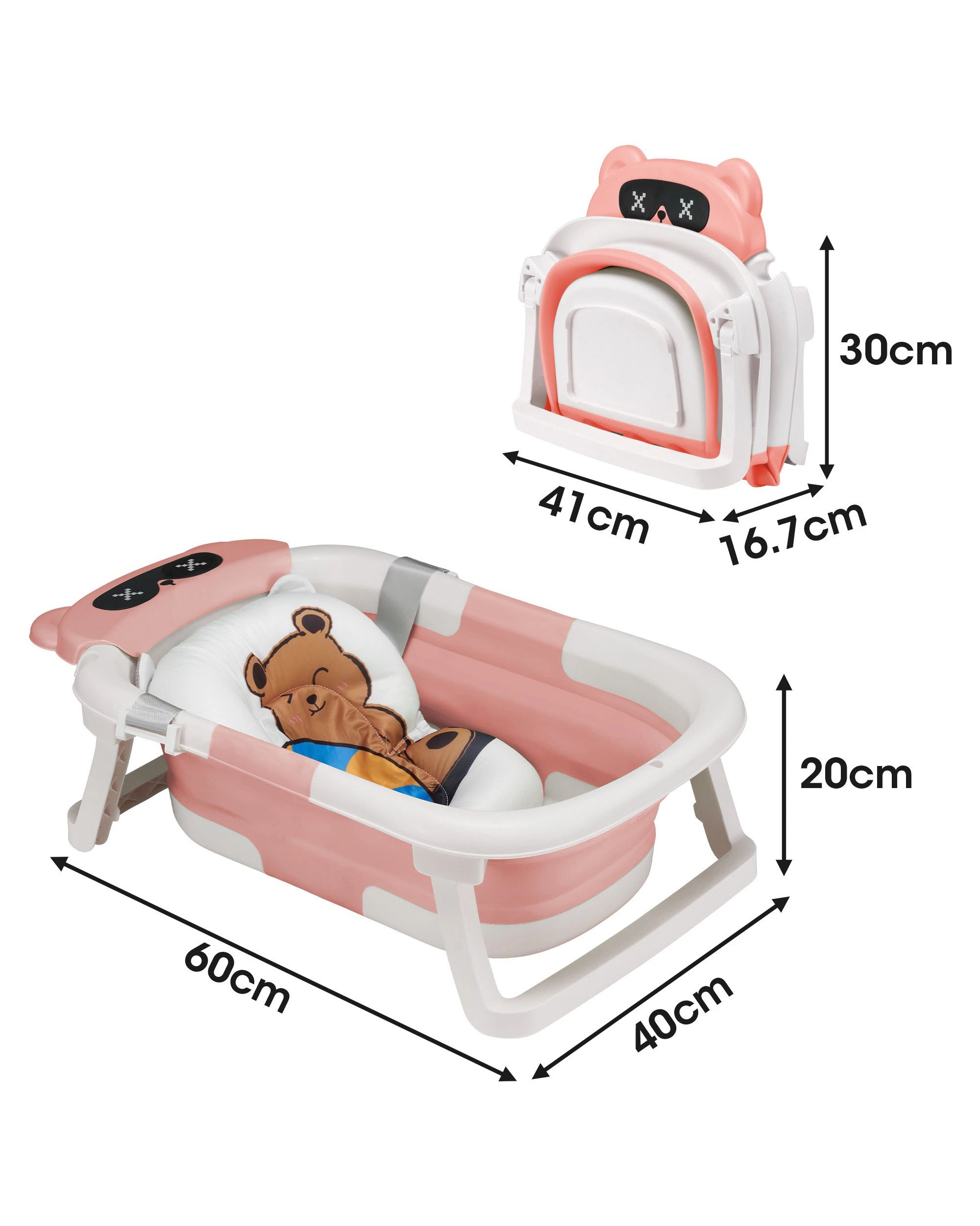 9 Playpals Collapsible Baby Bathtub with Thermometer Travel Newborn Tub Pink, 9 of 9