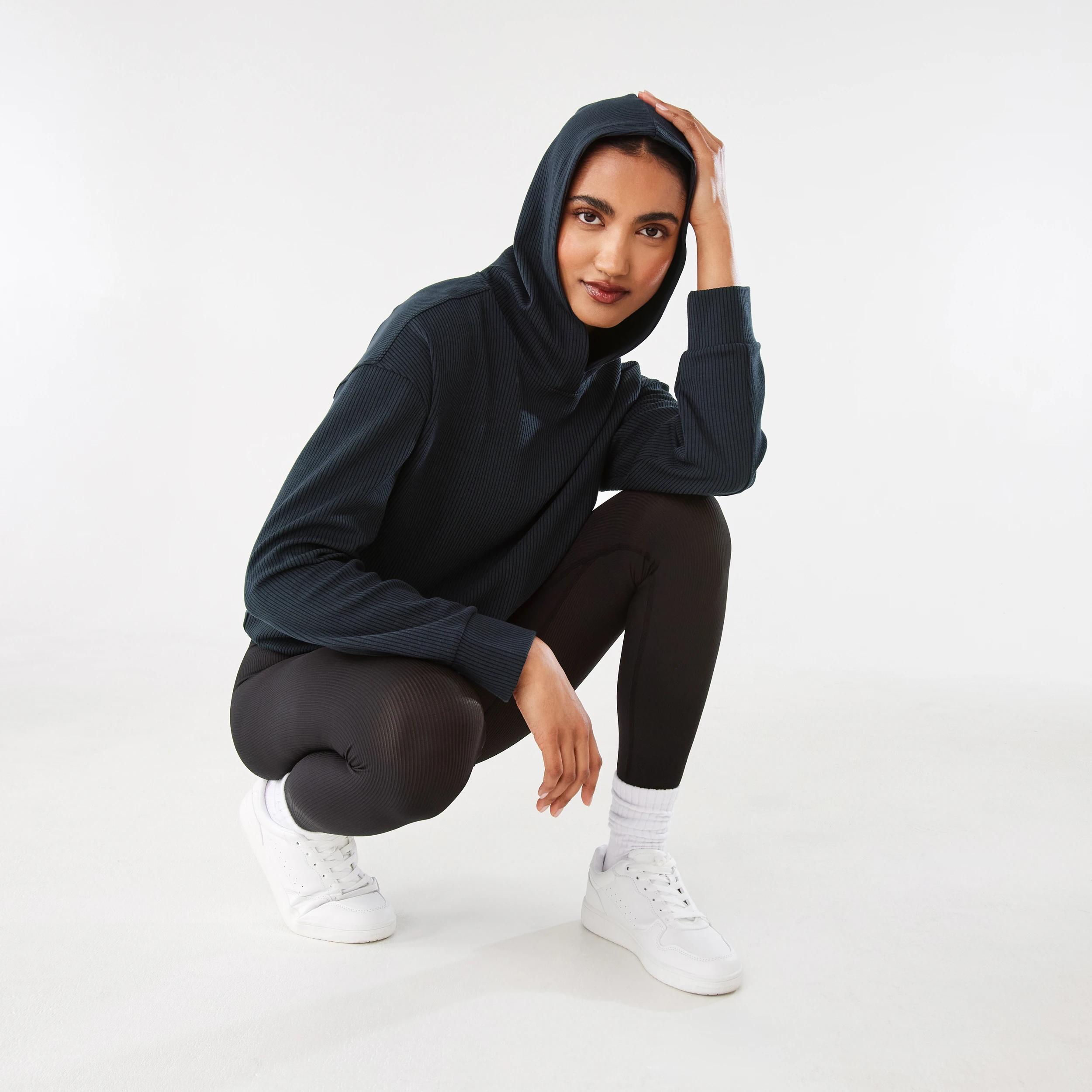 8 Active Womens Ribbed Scuba Hoodie WASHED BLACK, 8 of 10