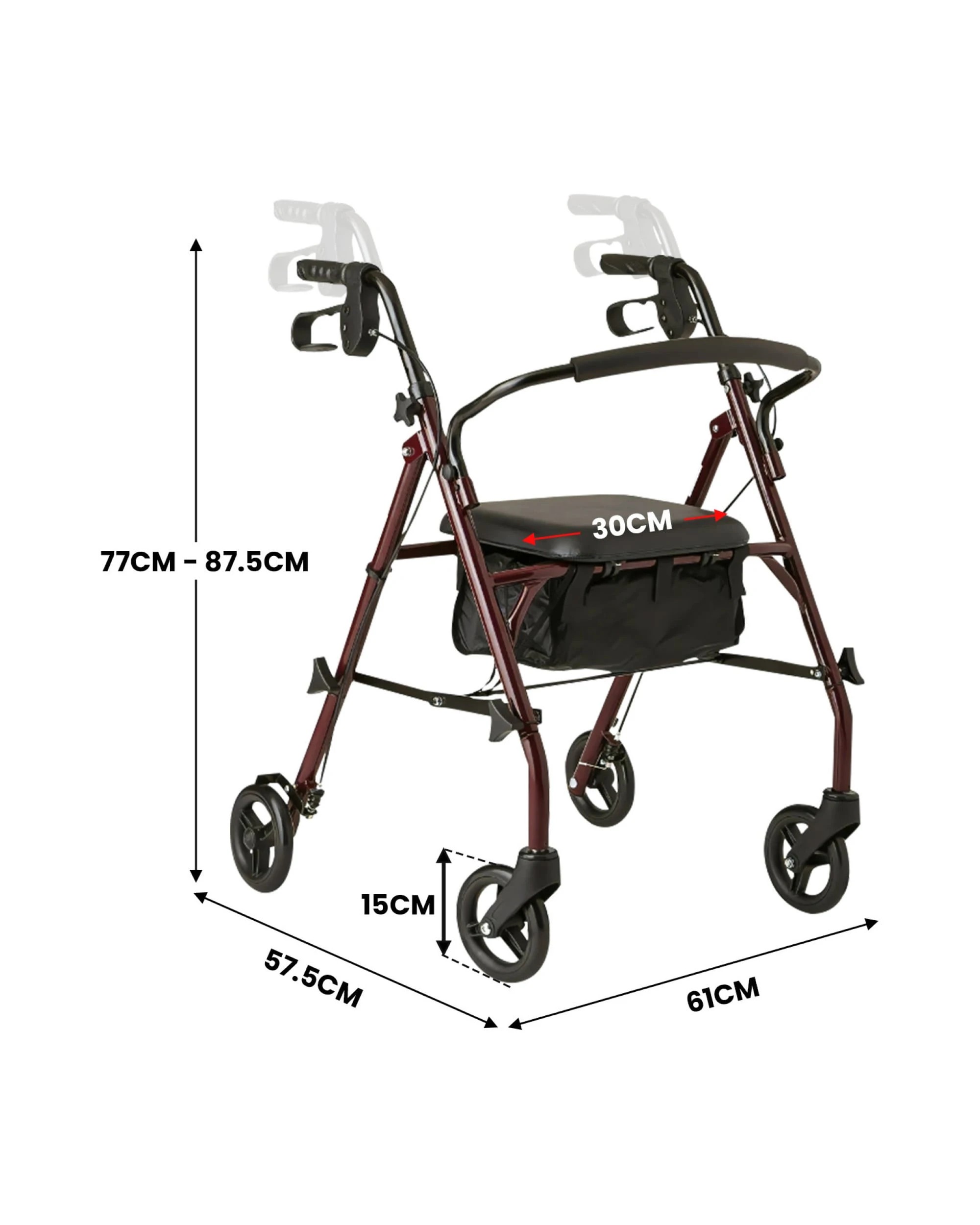 3 Orthonica Folding Steel Rollator 4-Wheel Walker, Adjustable Handles, Storage Seat - Black, 3 of 8