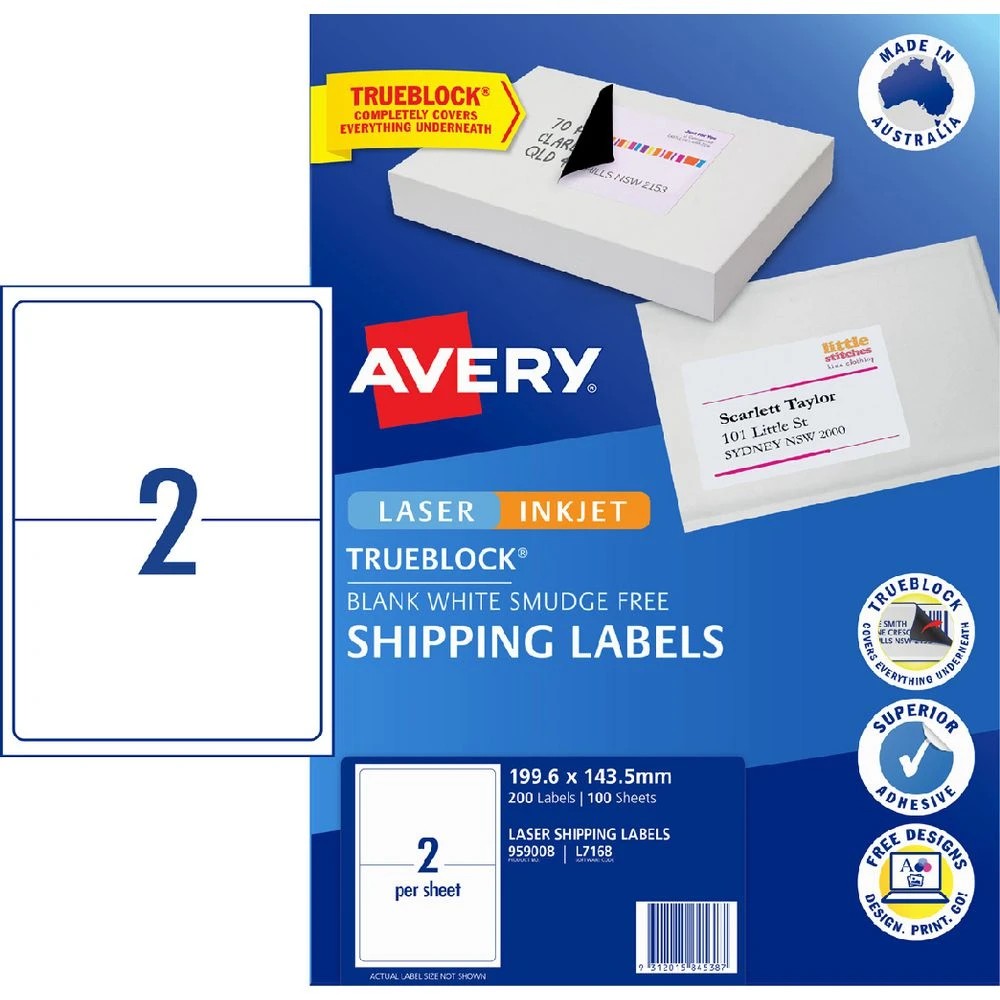 1 Avery 2UP Inkjet Laser Shipping Labels 100 Sheets, 1 of 8