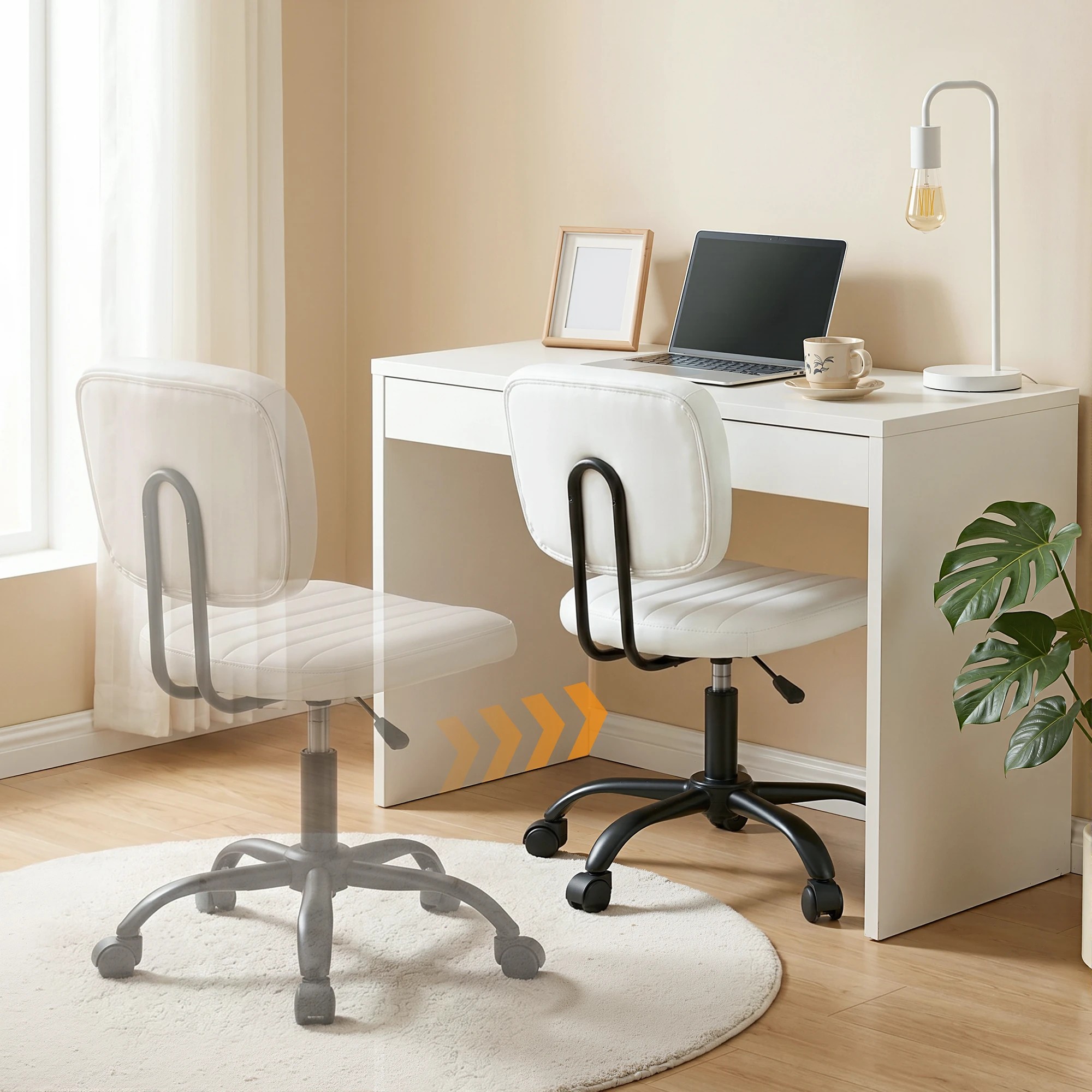 4 Artiss Armless Office Chair Ergonomic Swivel Home Office Desk Chair PU Leather - White, 4 of 8
