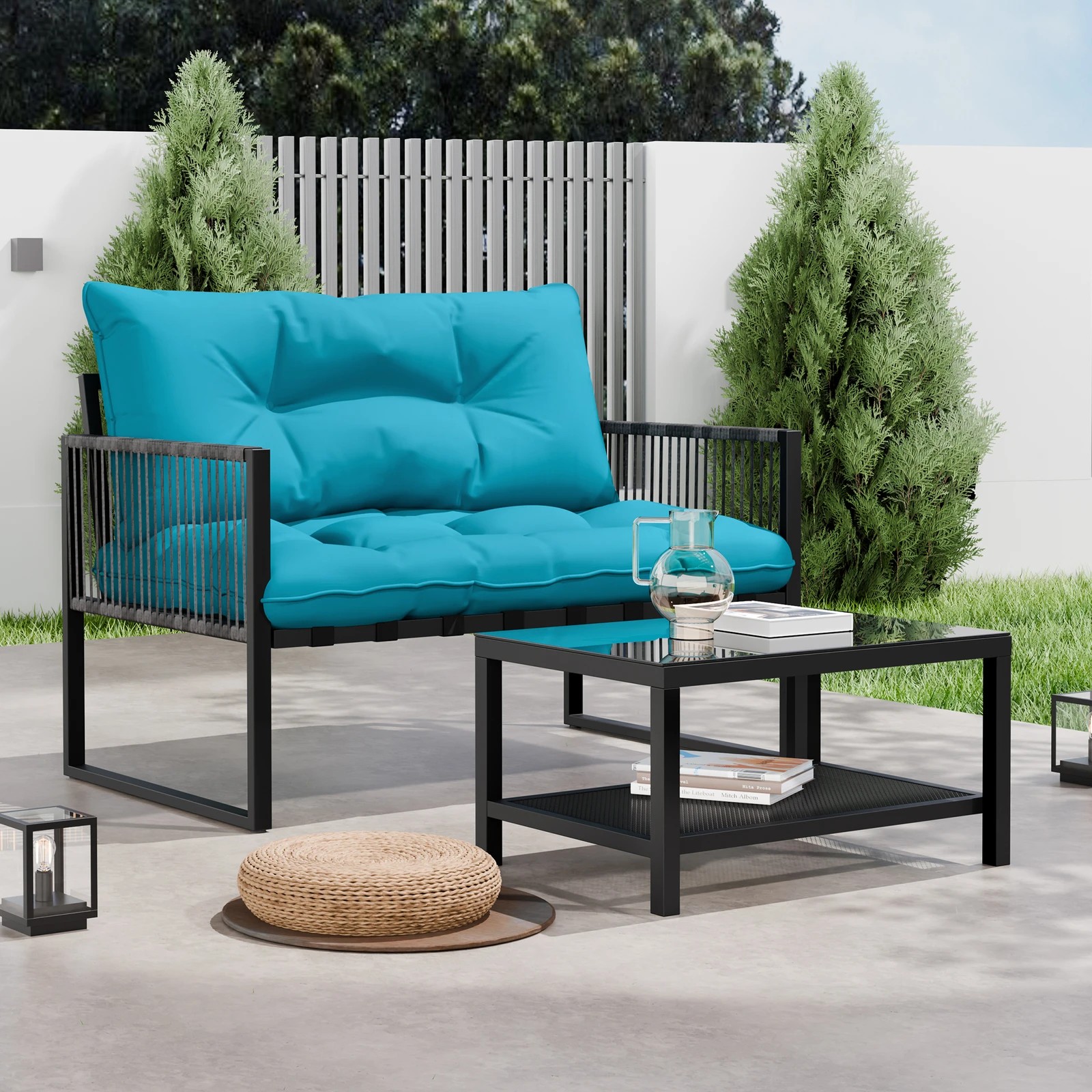 4 Alfordson 4PCS Outdoor Furniture Lounge Set Wicker Table and Chairs Garden - Blue, 4 of 10