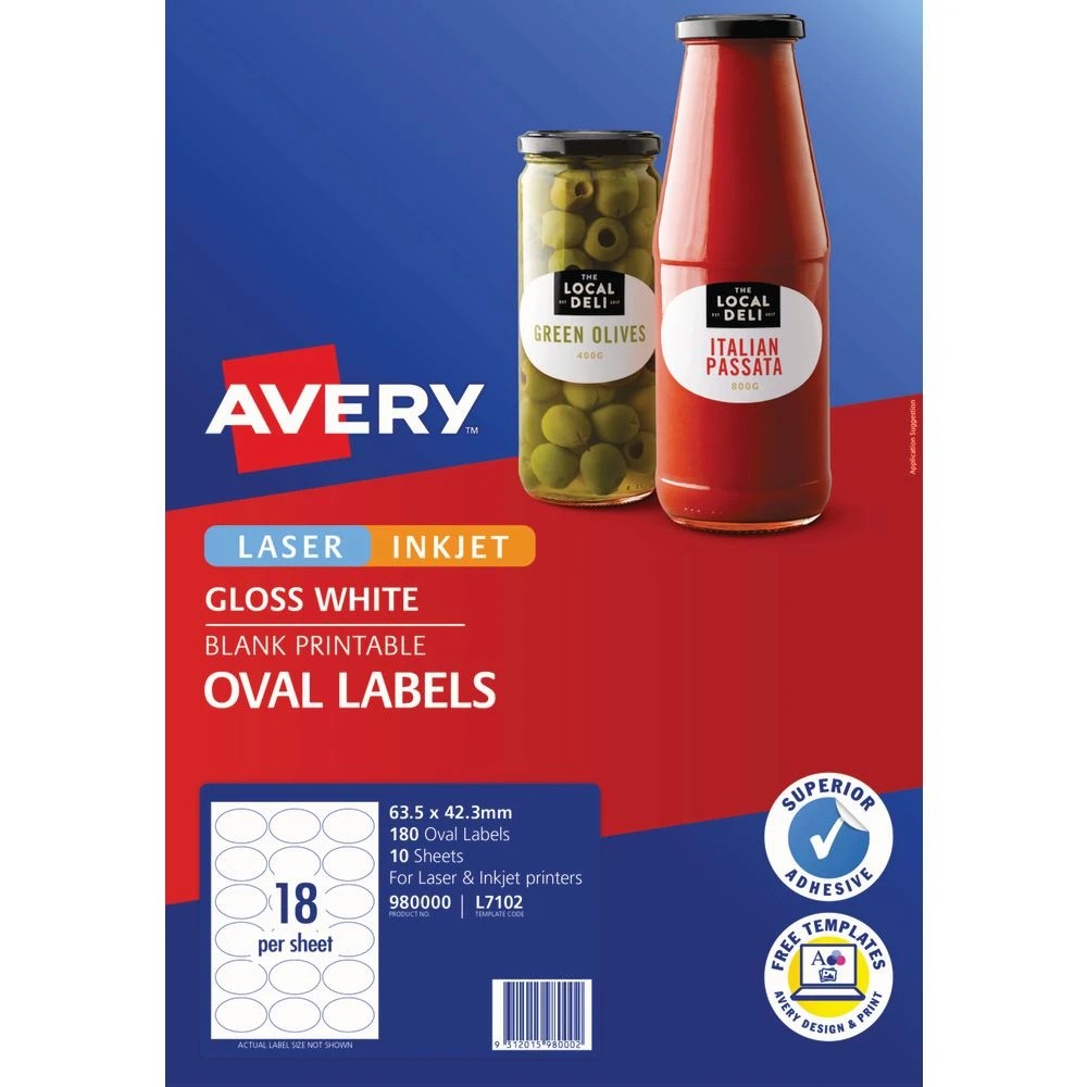 2 Avery 18UP Inkjet Laser Glossy Oval Labels White 10 Sheets, 2 of 5