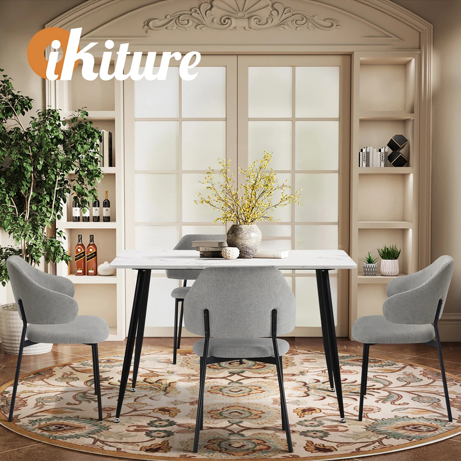 6 Oikiture 120cm Rectangle Dining Table With 4pcs Dining Chairs Fabric
 - Multi, 6 of 10